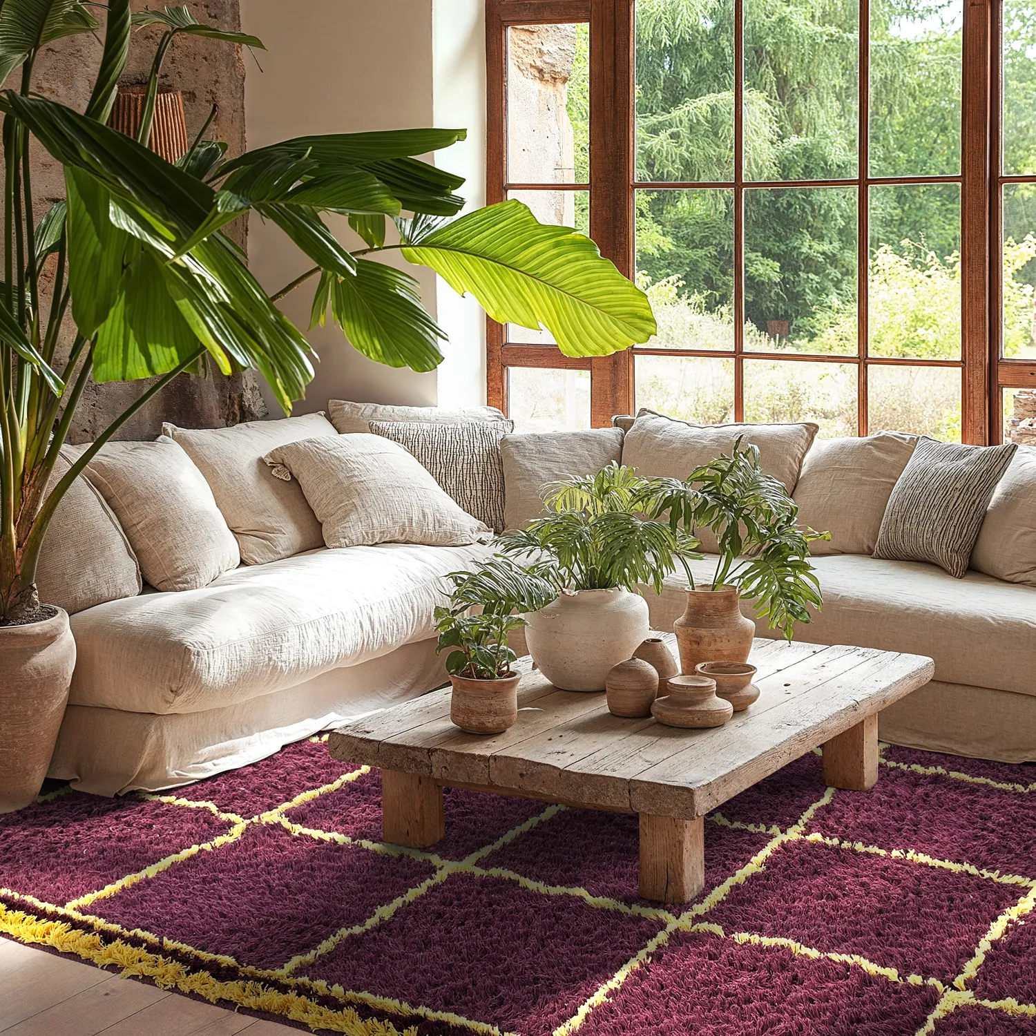 Koberce s dlhým vlasom - Lana Natural Cotton Shaggy (bordová/žltá)