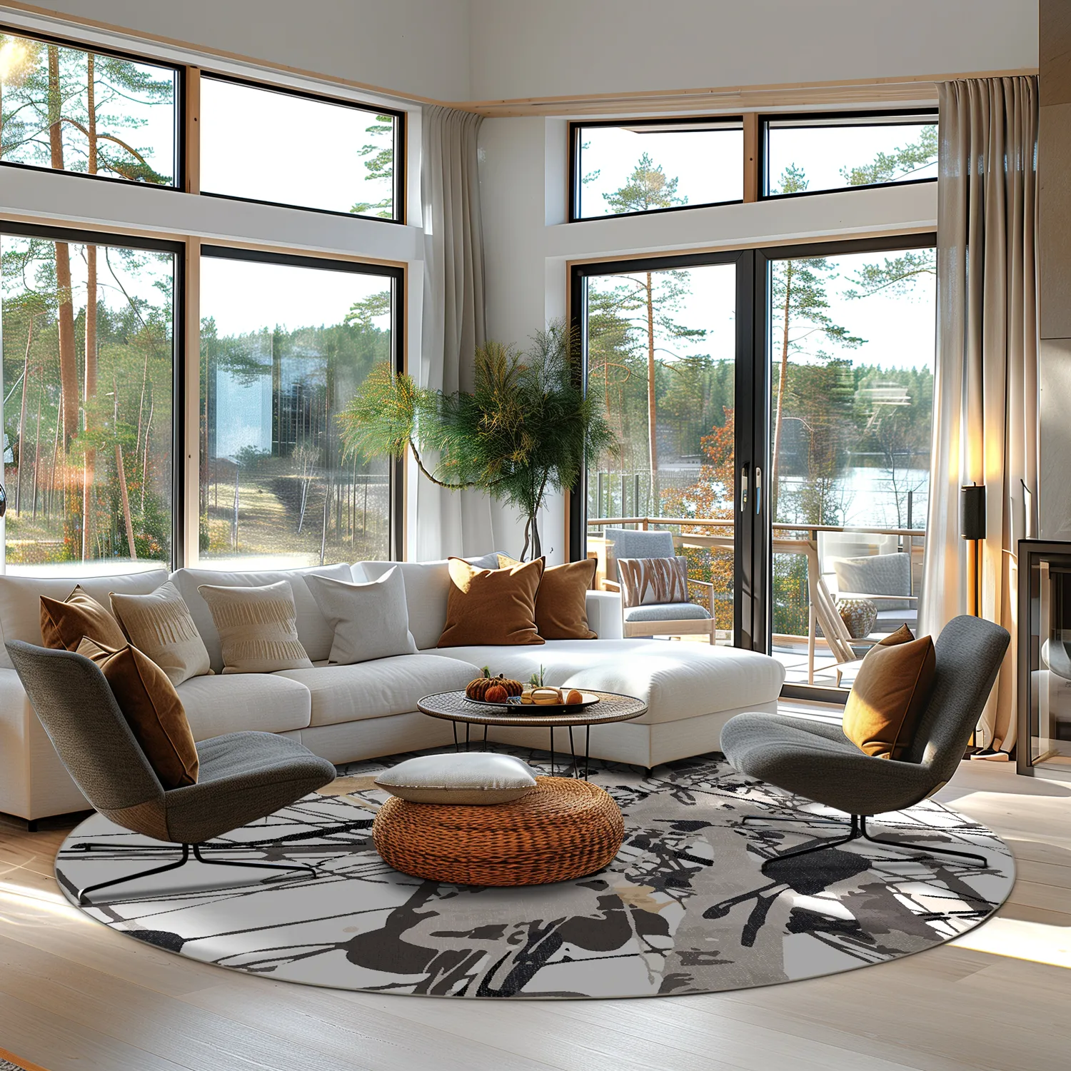 Kruhový koberec - Lawrance (šedá/biela)