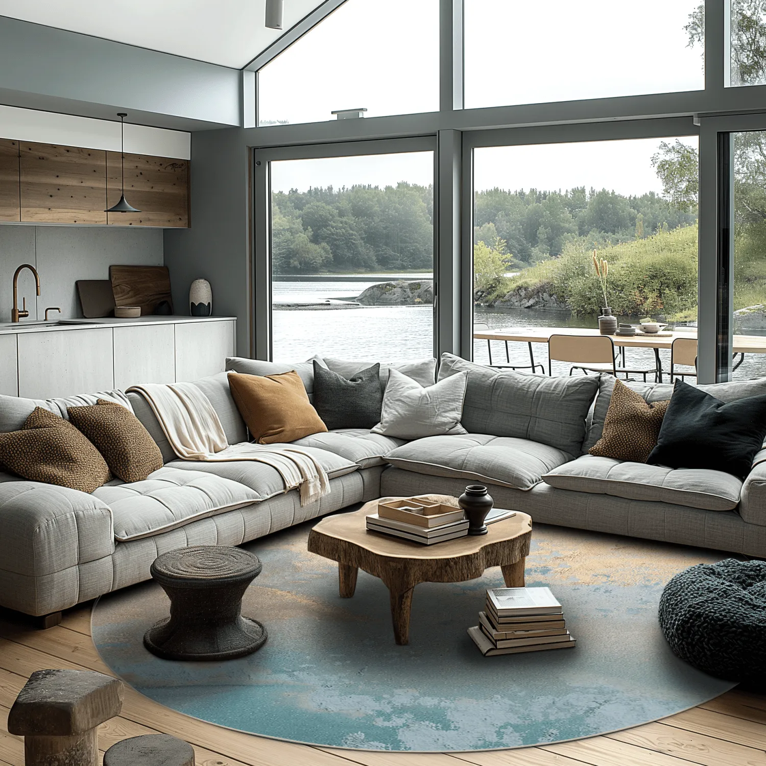 Kruhový koberec - Lesley (modrá/sivá/turquoise)