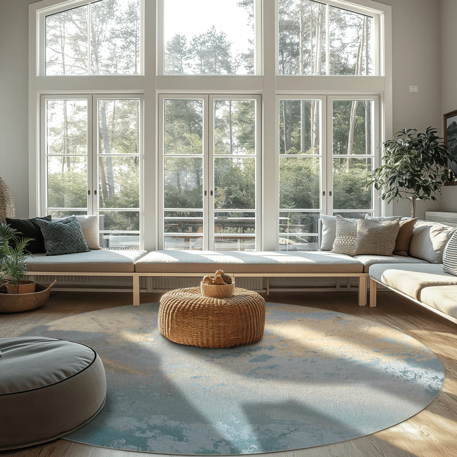 Kruhový koberec - Lesley (modrá/sivá/turquoise)