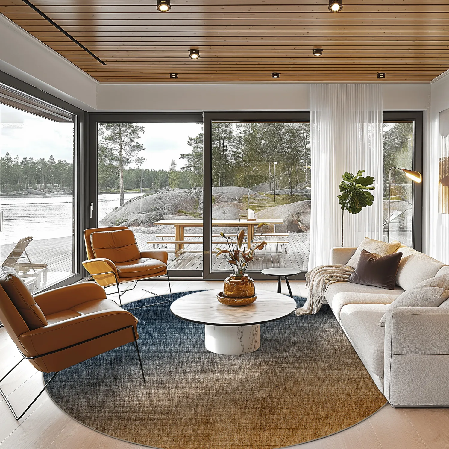 Kruhový koberec - Librilla (hnedý/modrý)