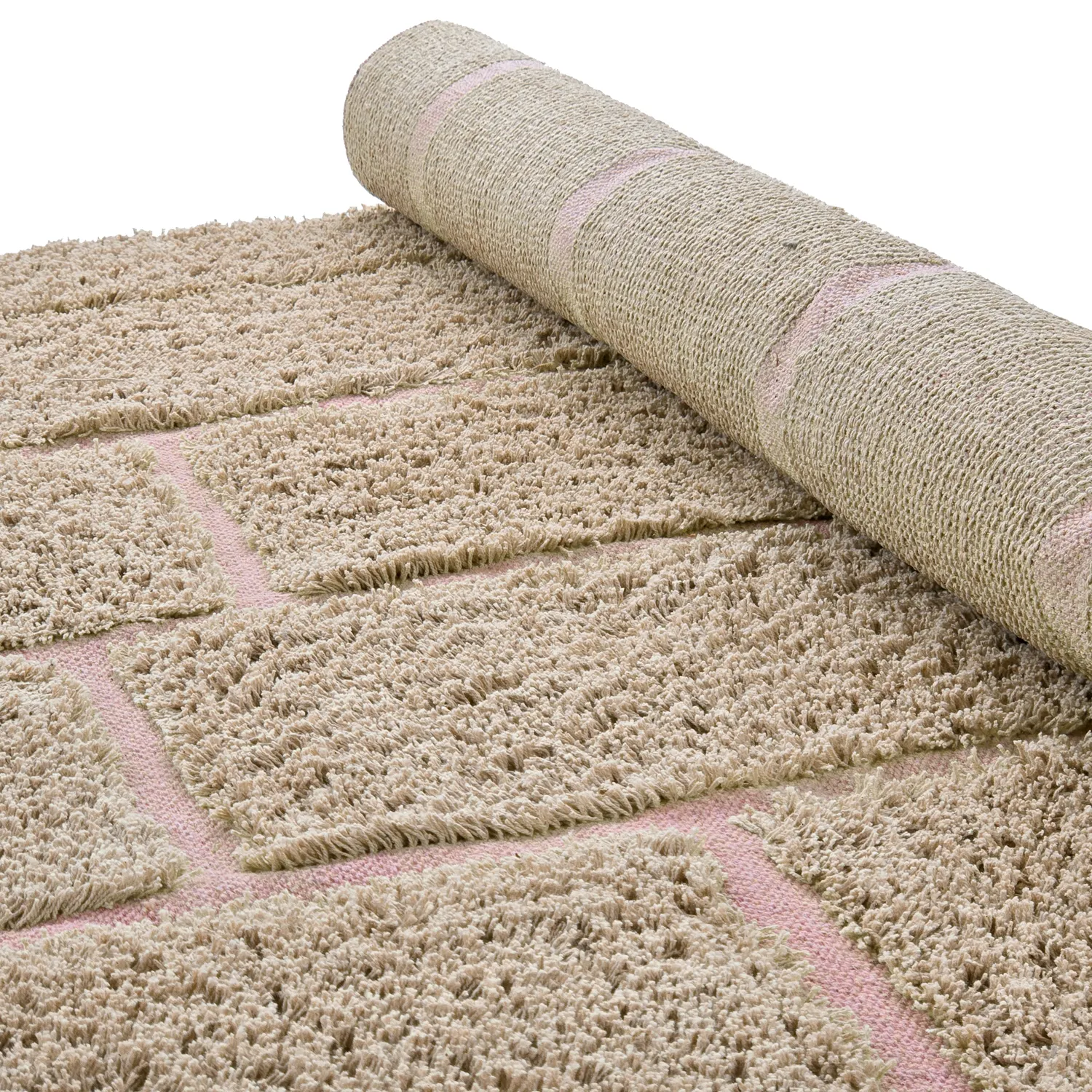 Koberce s dlhým vlasom - Lindley Natural Cotton Shaggy (béžová/ružová)