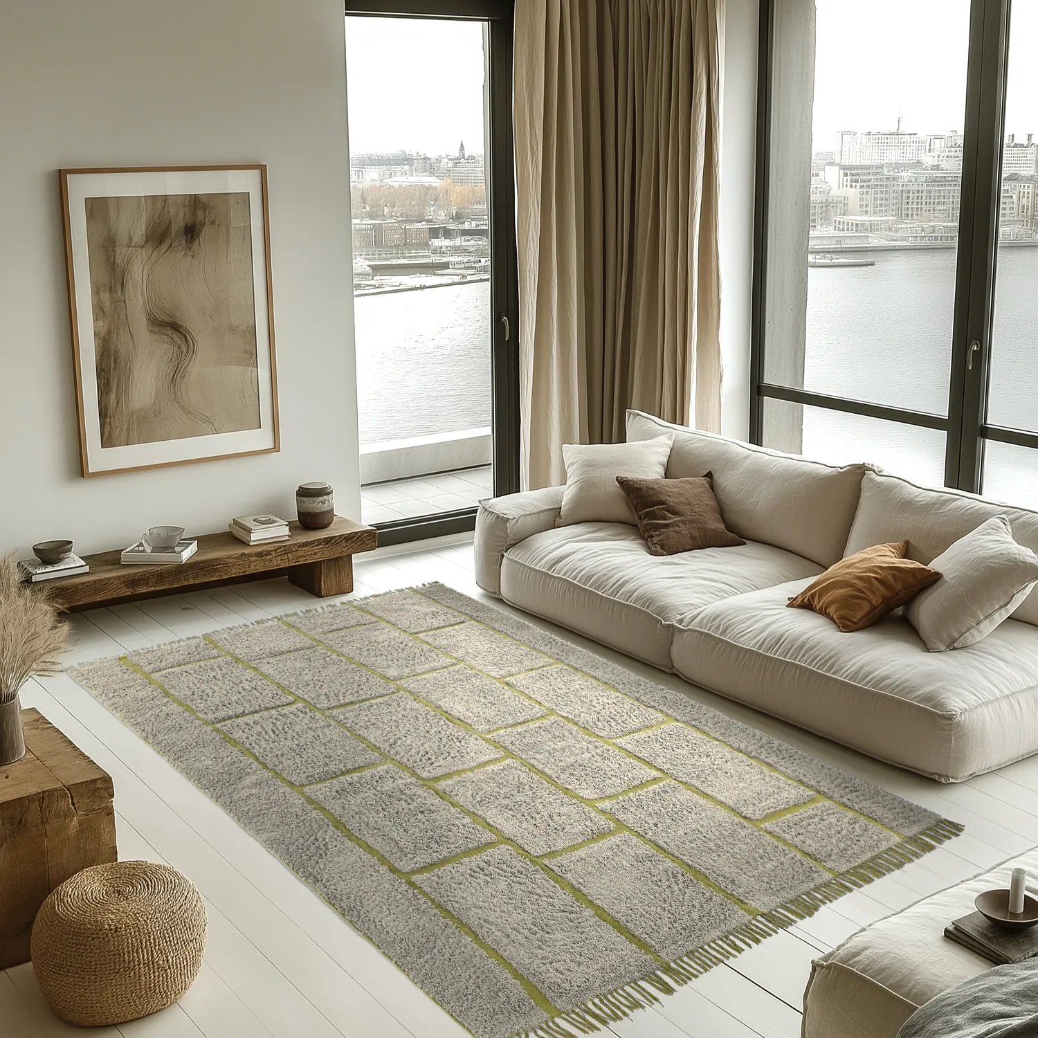 Koberce s dlhým vlasom - Lindley Natural Cotton Shaggy (sivá/zelená)