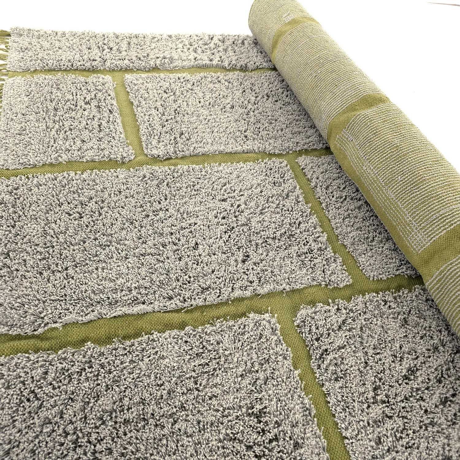 Koberce s dlhým vlasom - Lindley Natural Cotton Shaggy (sivá/zelená)