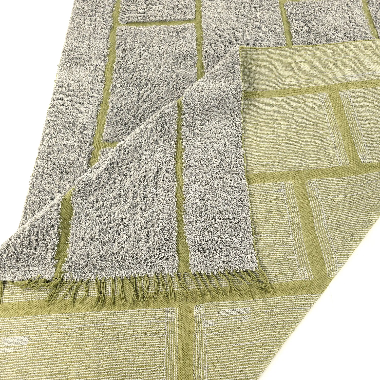 Koberce s dlhým vlasom - Lindley Natural Cotton Shaggy (sivá/zelená)