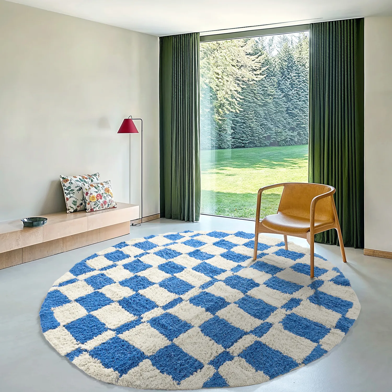 Kruhový koberec - Maranello Natural Cotton Shaggy (modrý)