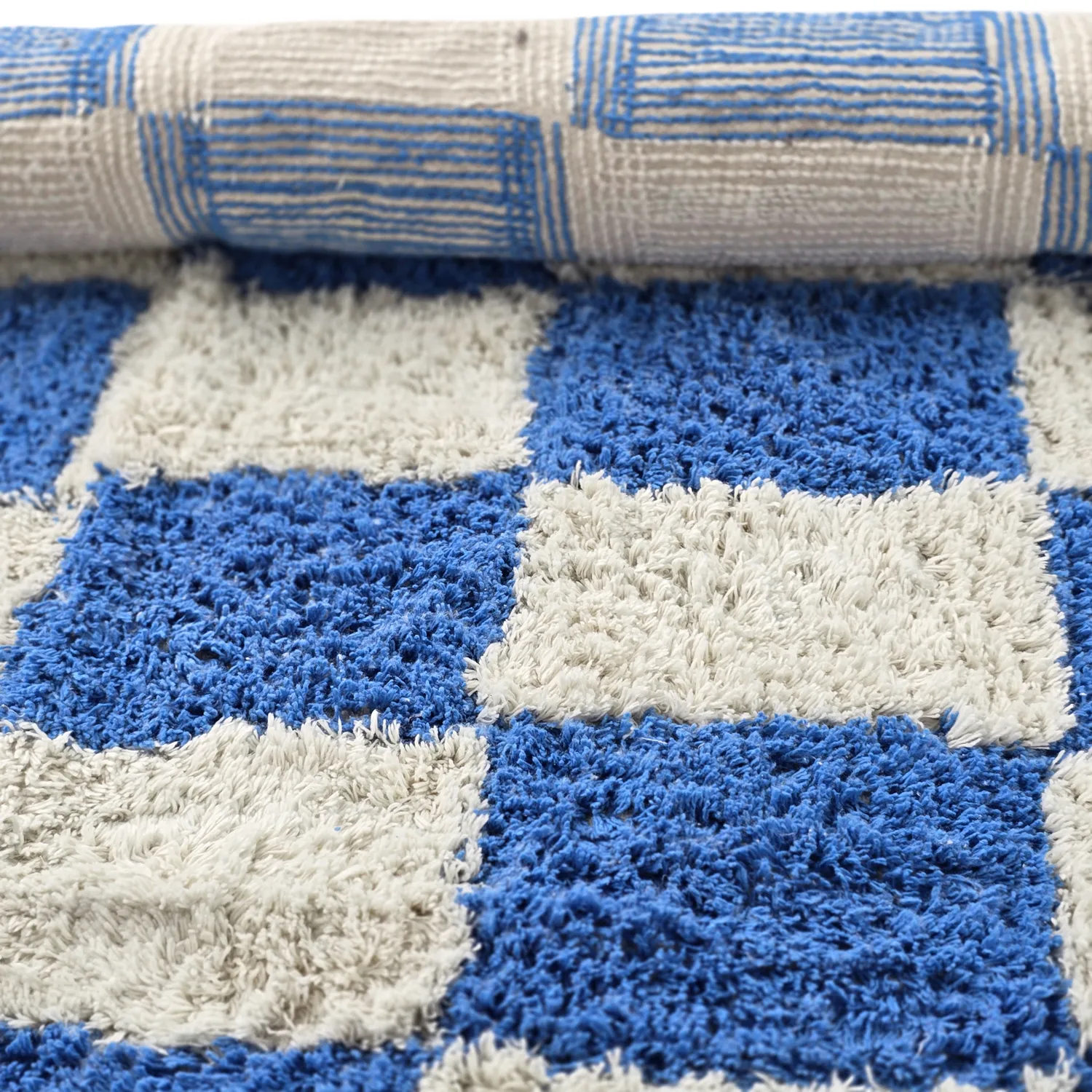 Kruhový koberec - Maranello Natural Cotton Shaggy (modrý)