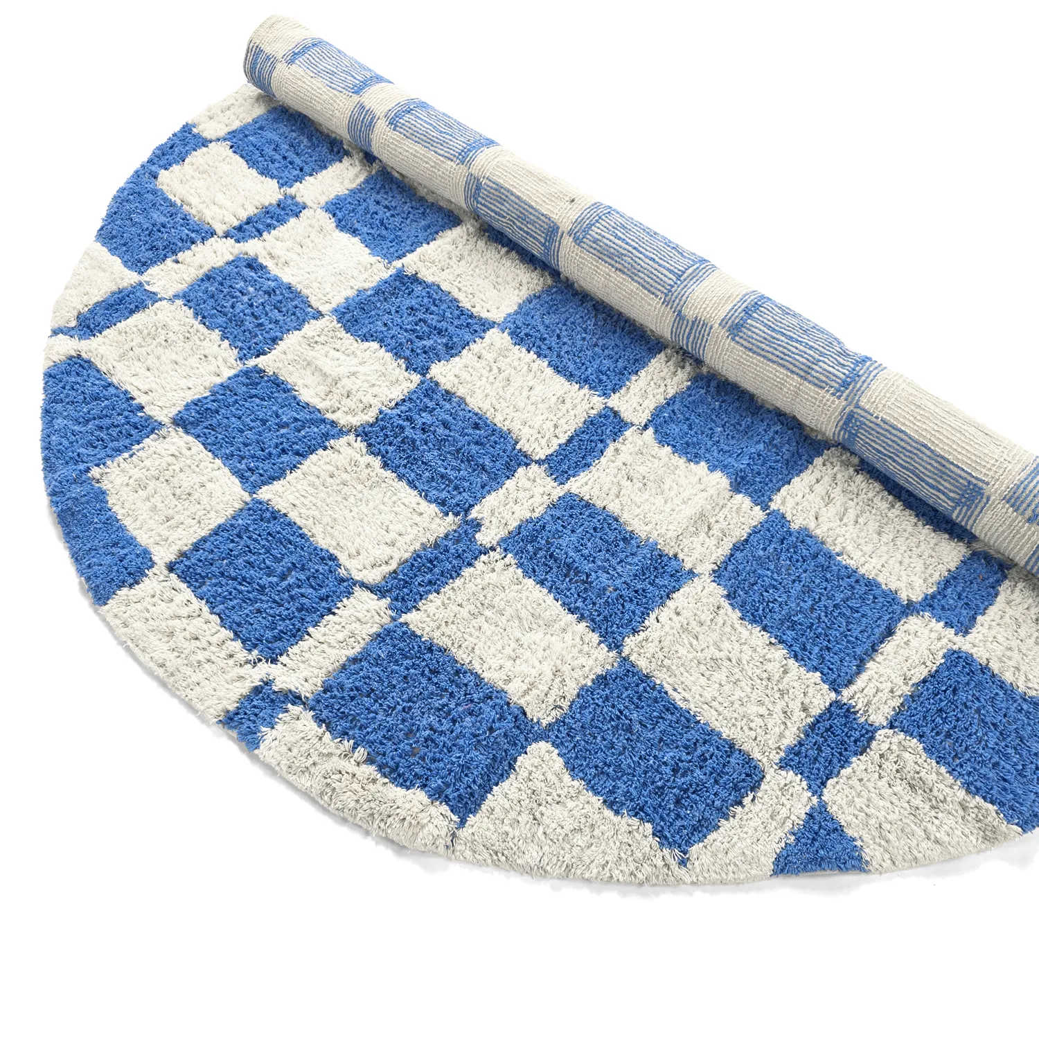 Kruhový koberec - Maranello Natural Cotton Shaggy (modrý)