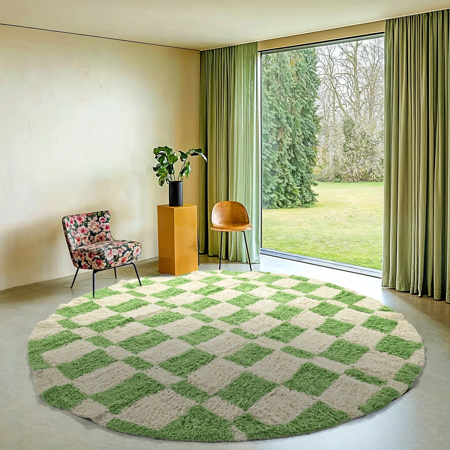 Kruhový koberec - Maranello Natural Cotton Shaggy (zelený)