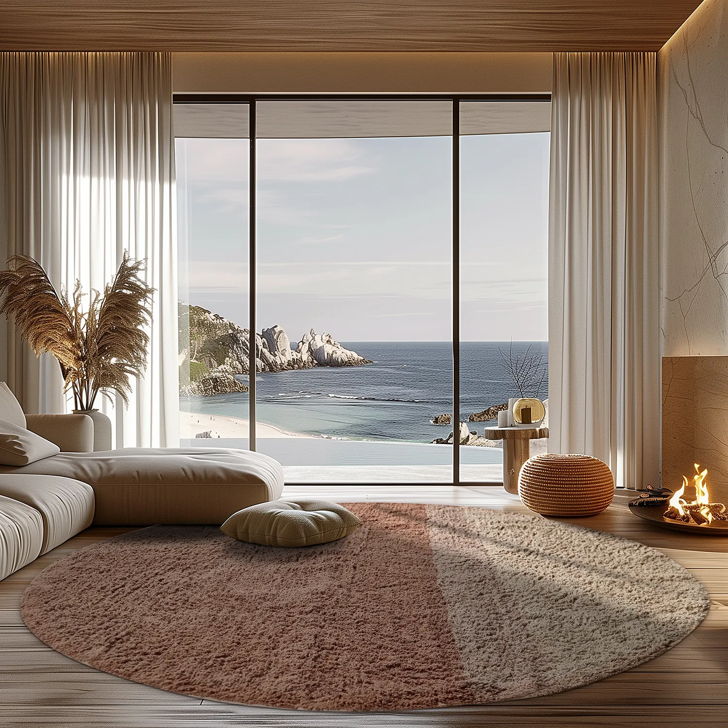 Kruhový koberec - Mareto Natural Cotton Shaggy (hnedý)