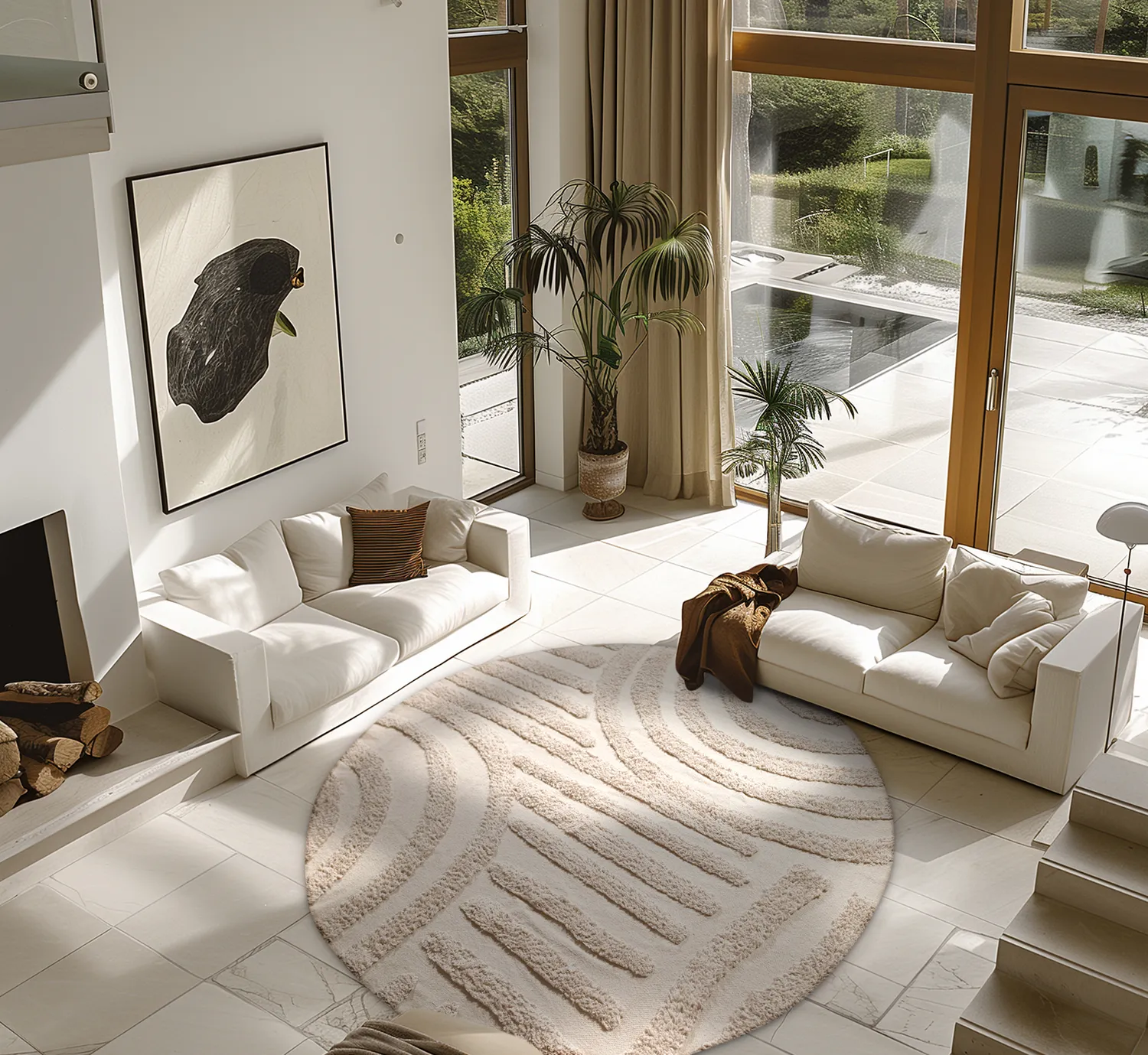 Kolo koberce - Margo Natural Cotton Shaggy (béžová)