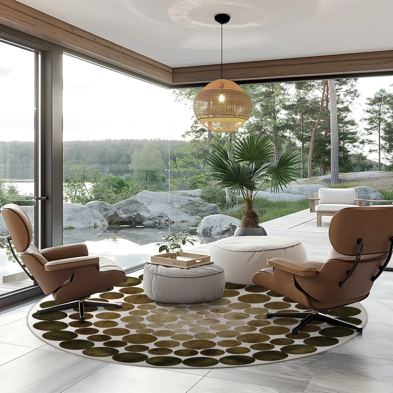 Kruhový koberec - Marineo (hnedá/zelená)