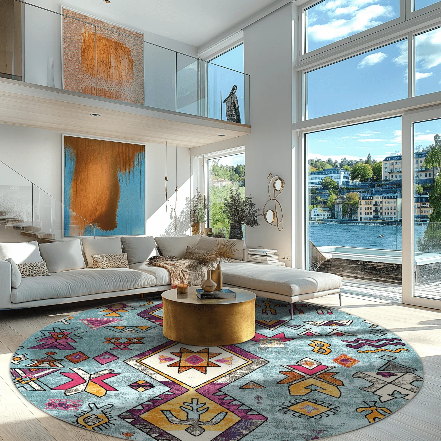 Kruhový koberec - Misare (modrý/multicolor)