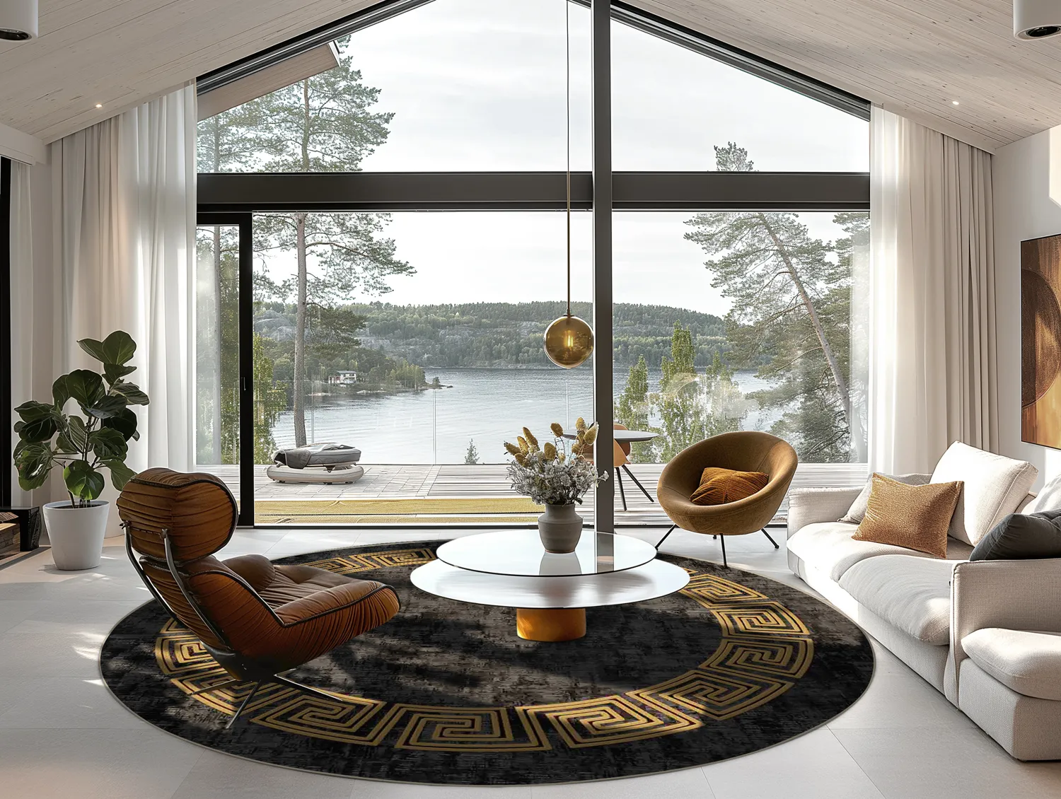 Kruhový koberec - Myra (čierna/zlatá)