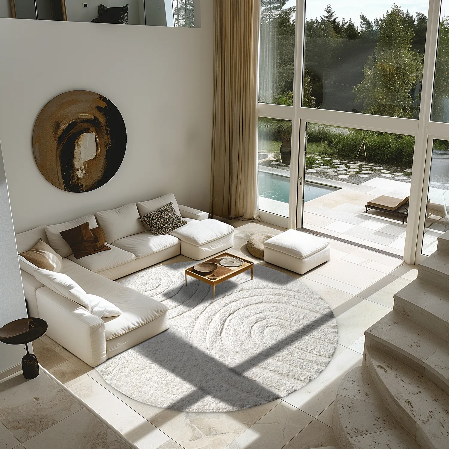 Kolo koberce - Navarra Natural Cotton Shaggy (biely)