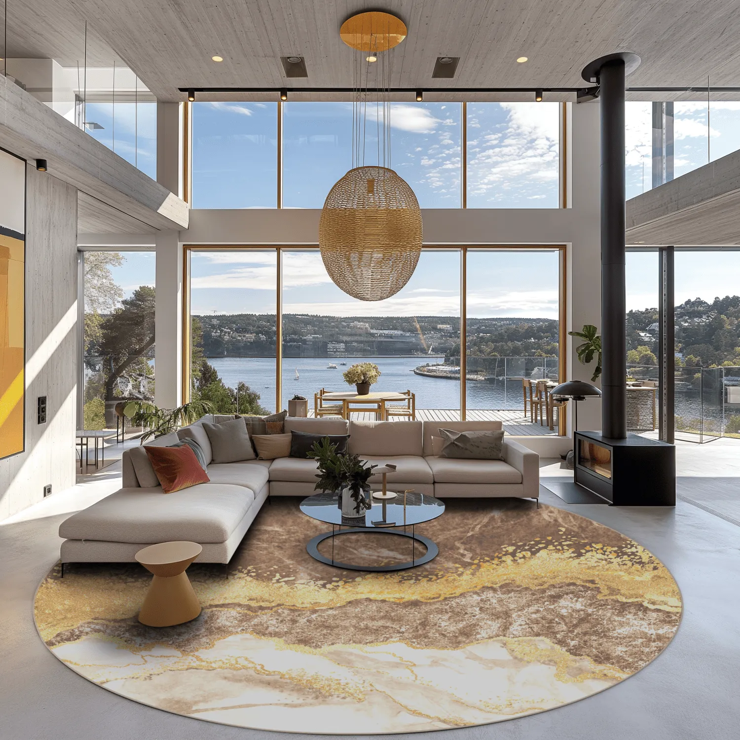 Koberec okrúhly - Padova (hnedý/biely/zlatý)