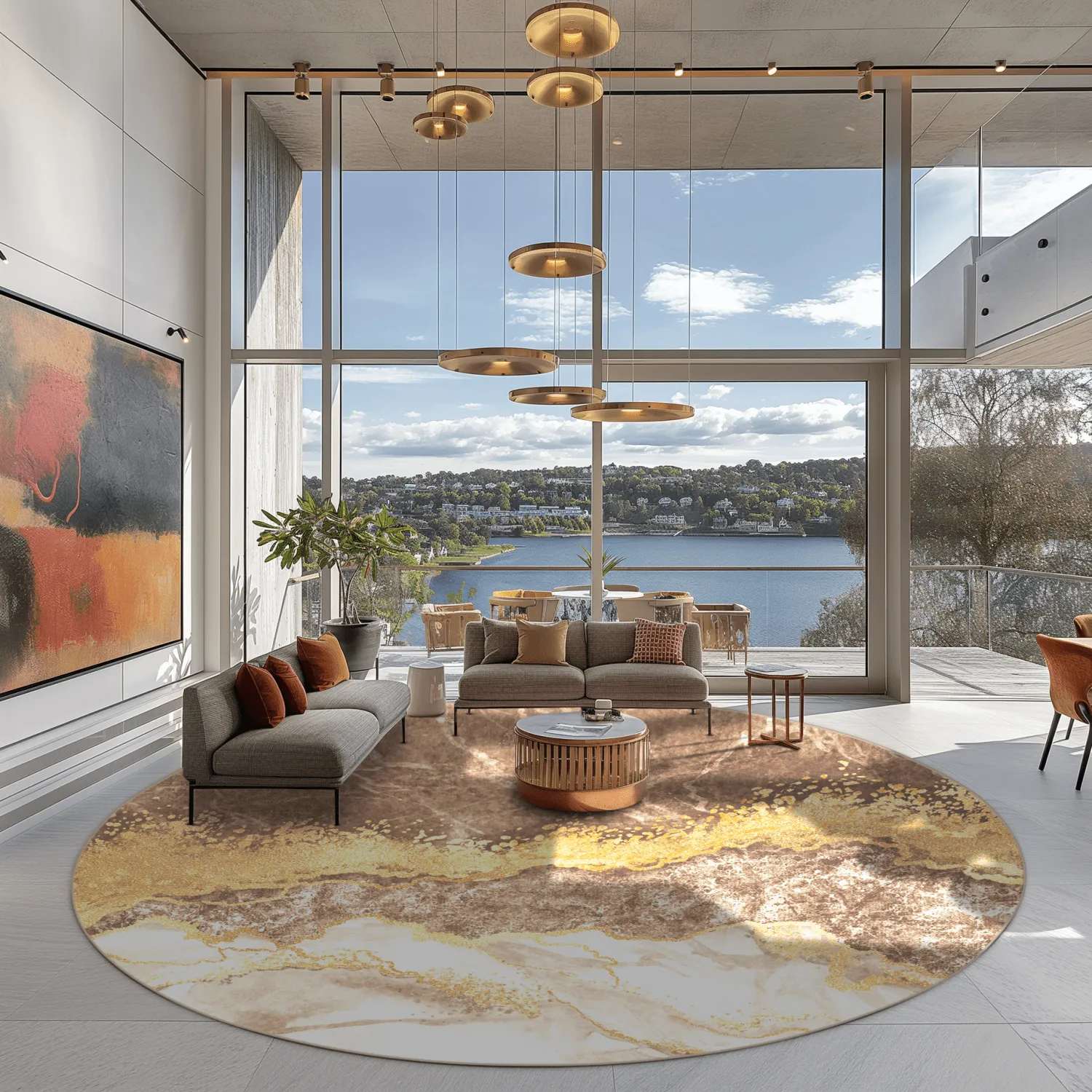 Koberec okrúhly - Padova (hnedý/biely/zlatý)