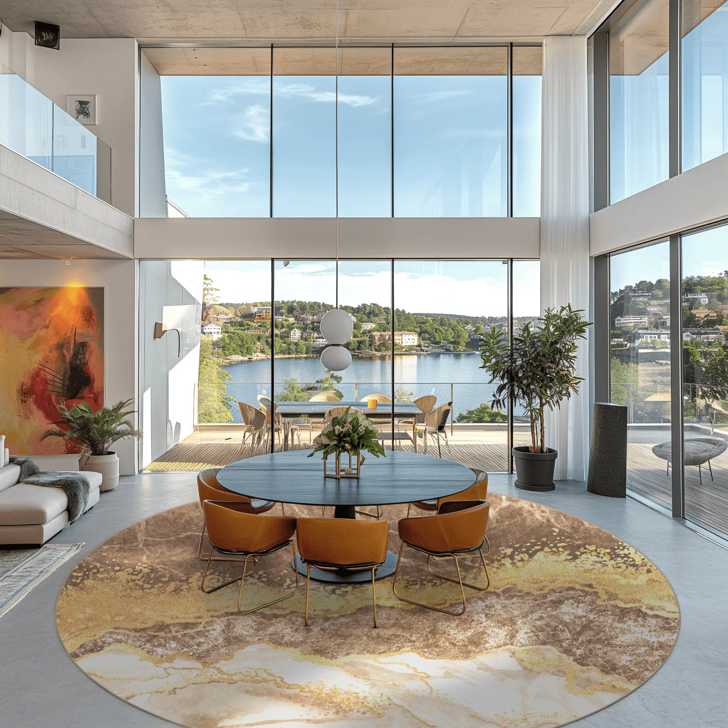 Koberec okrúhly - Padova (hnedý/biely/zlatý)