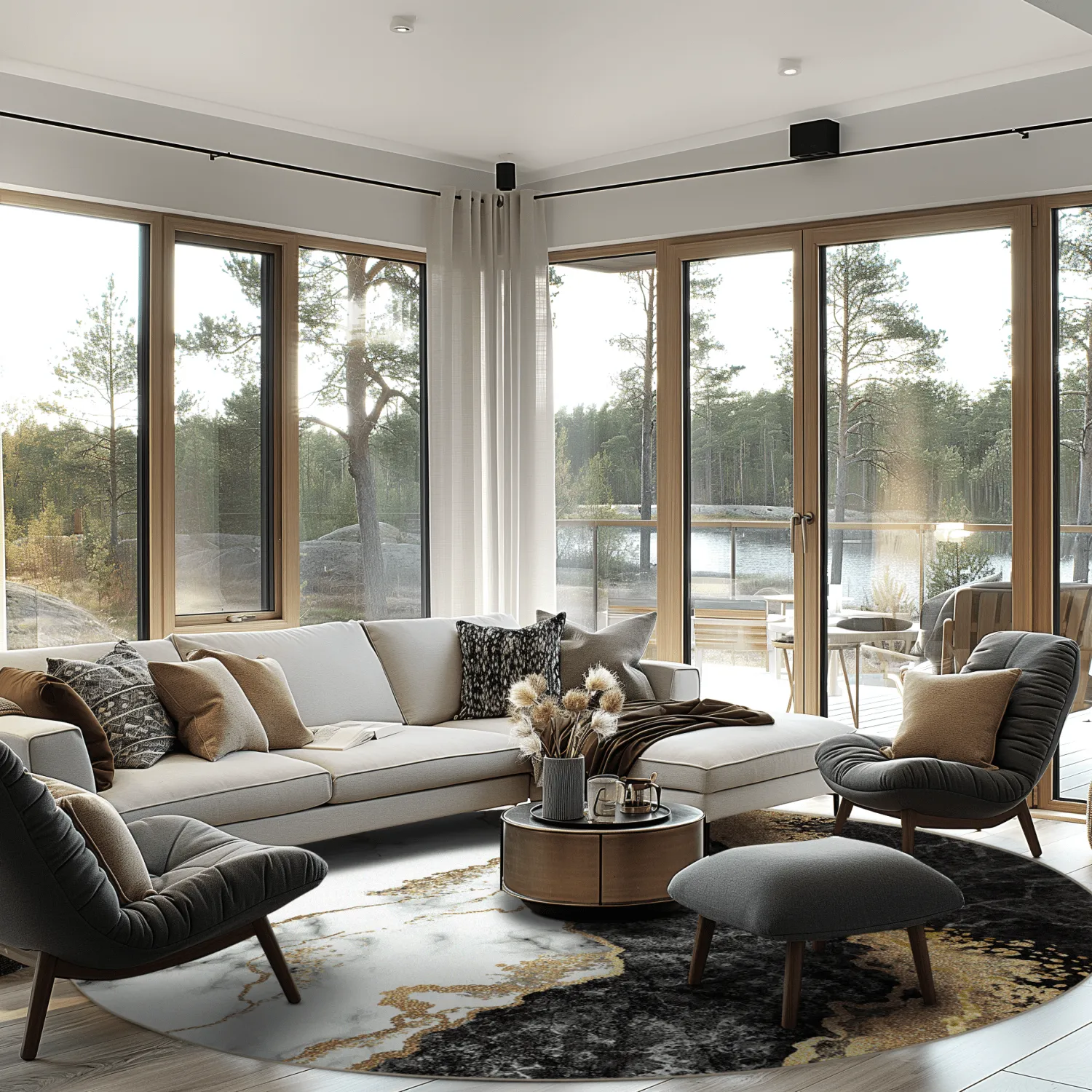 Kruhový koberec - Padova (čierna/biela/zlatá)