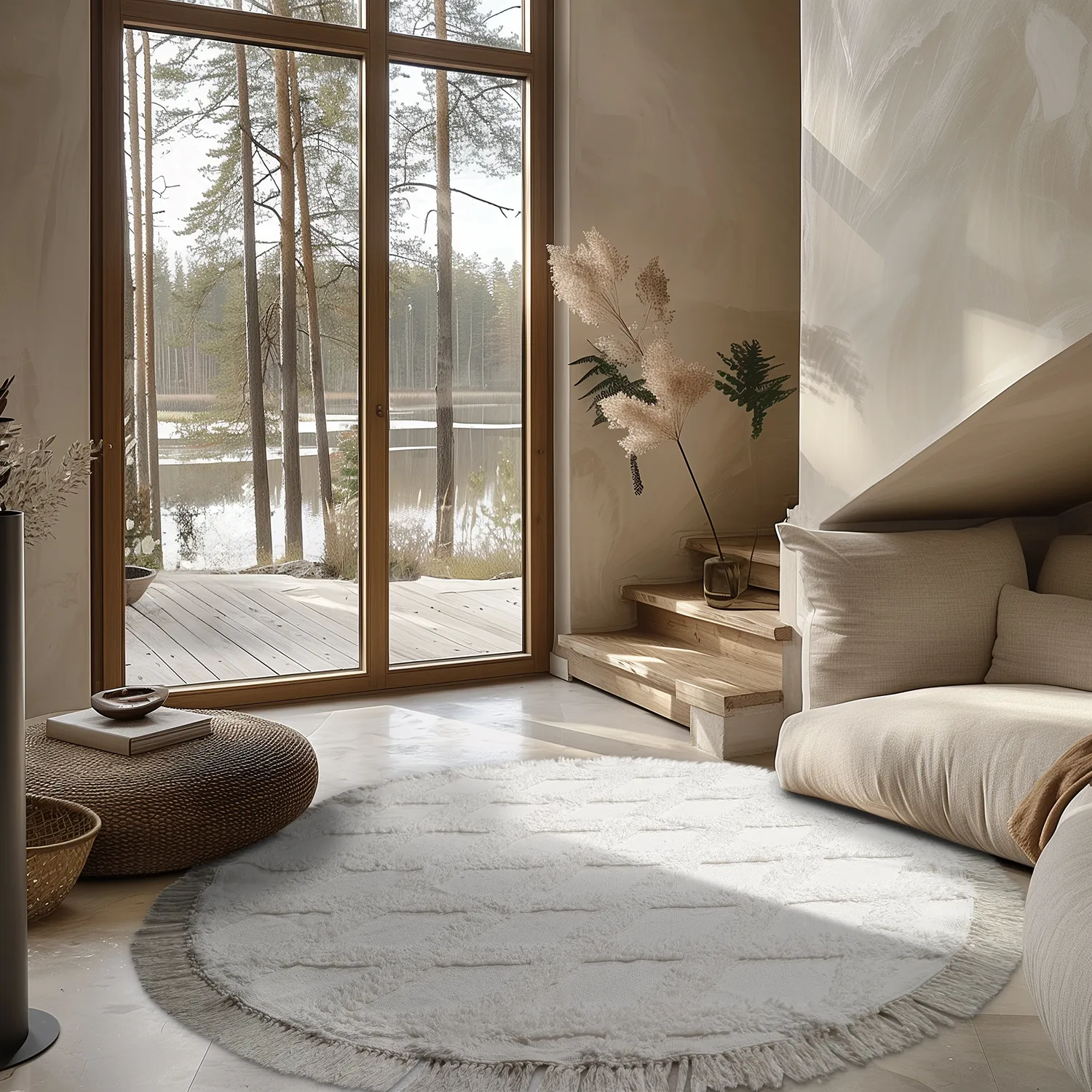 Kruhový koberec - Pamplona Natural Cotton Shaggy (offwhite)