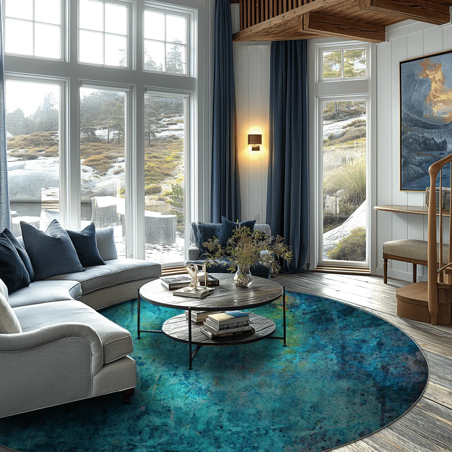 Kruhový koberec - Pardos (modrá)