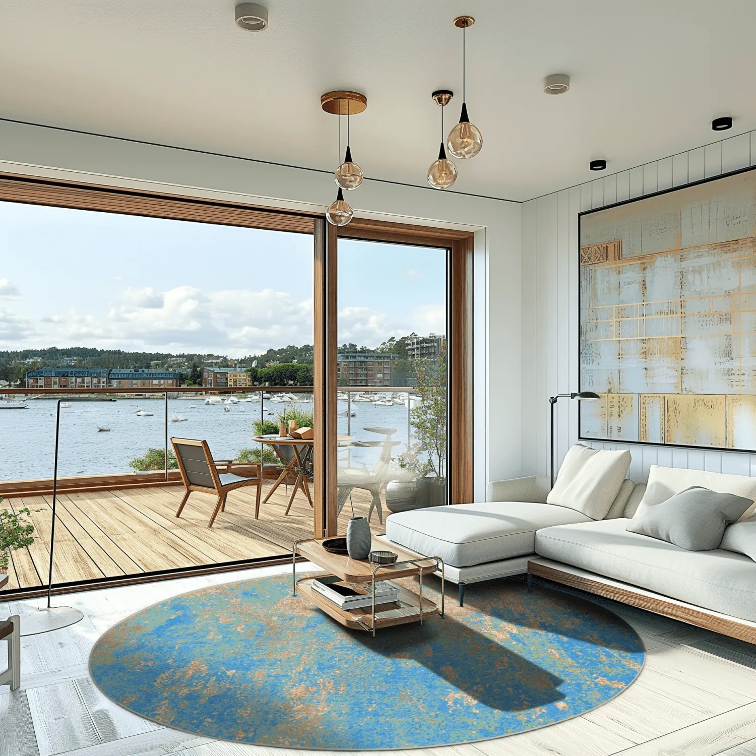 Kruhový koberec - Pavoa (modrý)