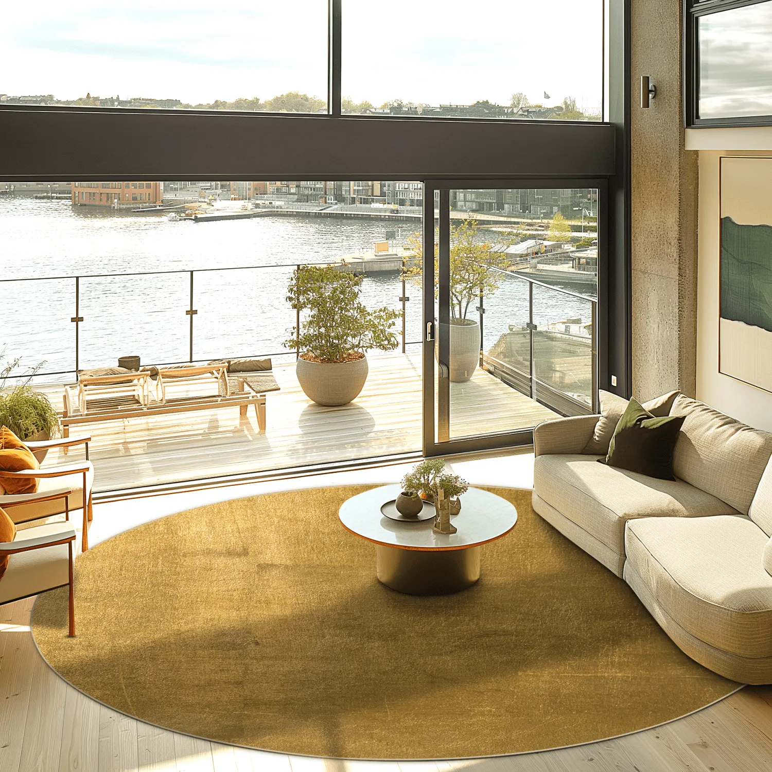 Kruhový koberec - Saranda (zlatý)