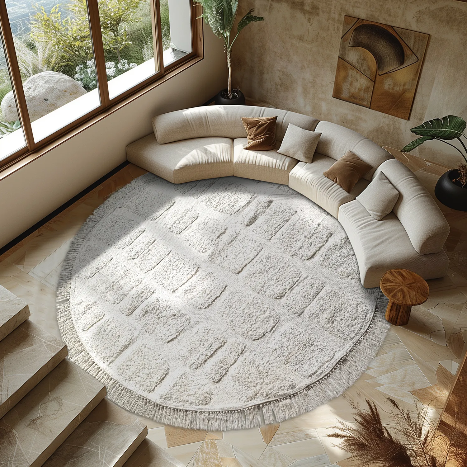 Kolo koberce - Salem Natural Cotton Shaggy (offwhite)