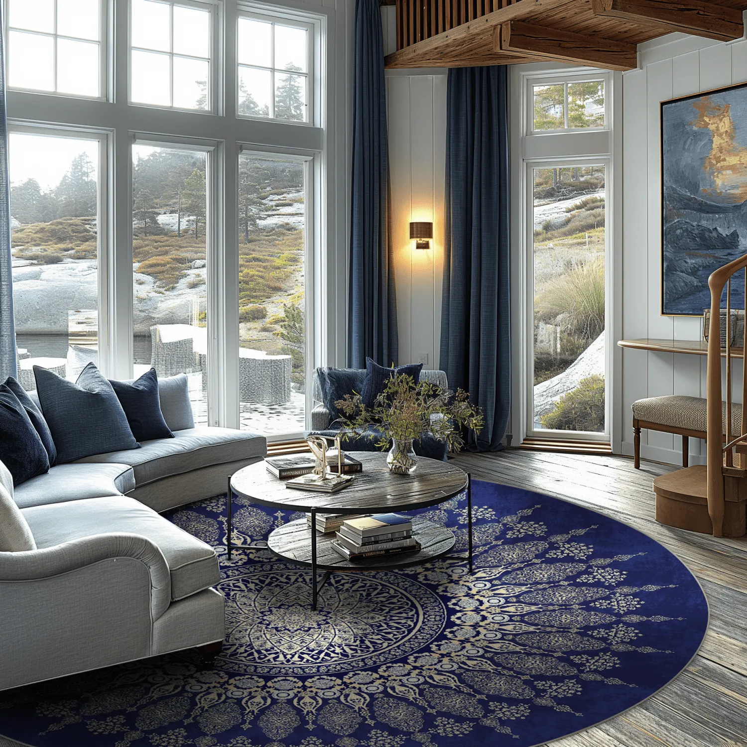 Kruhový koberec - Sandrigo (modrý/bežový)