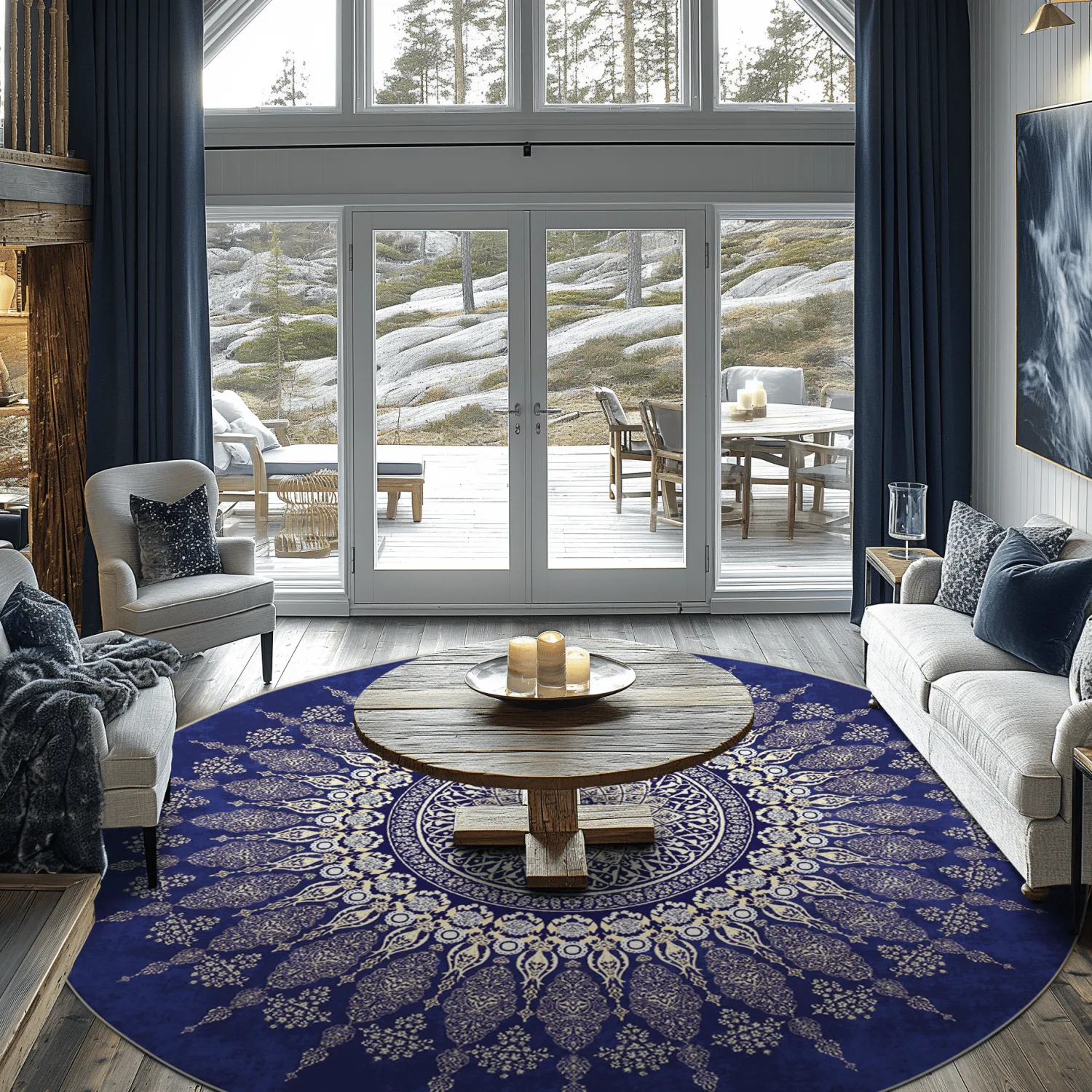 Kruhový koberec - Sandrigo (modrý/bežový)