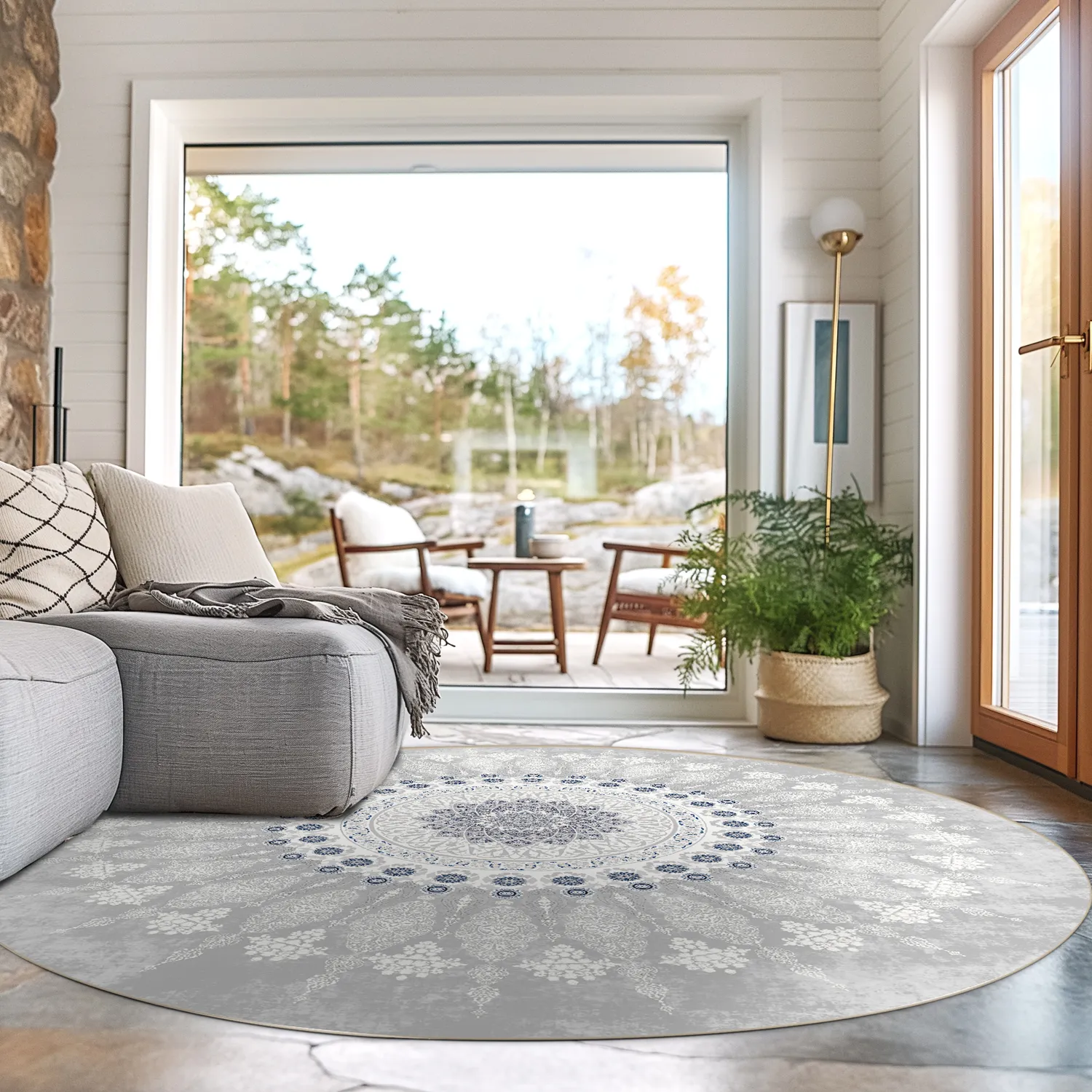 Kruhový koberec - Sandrigo (šedý/biely)