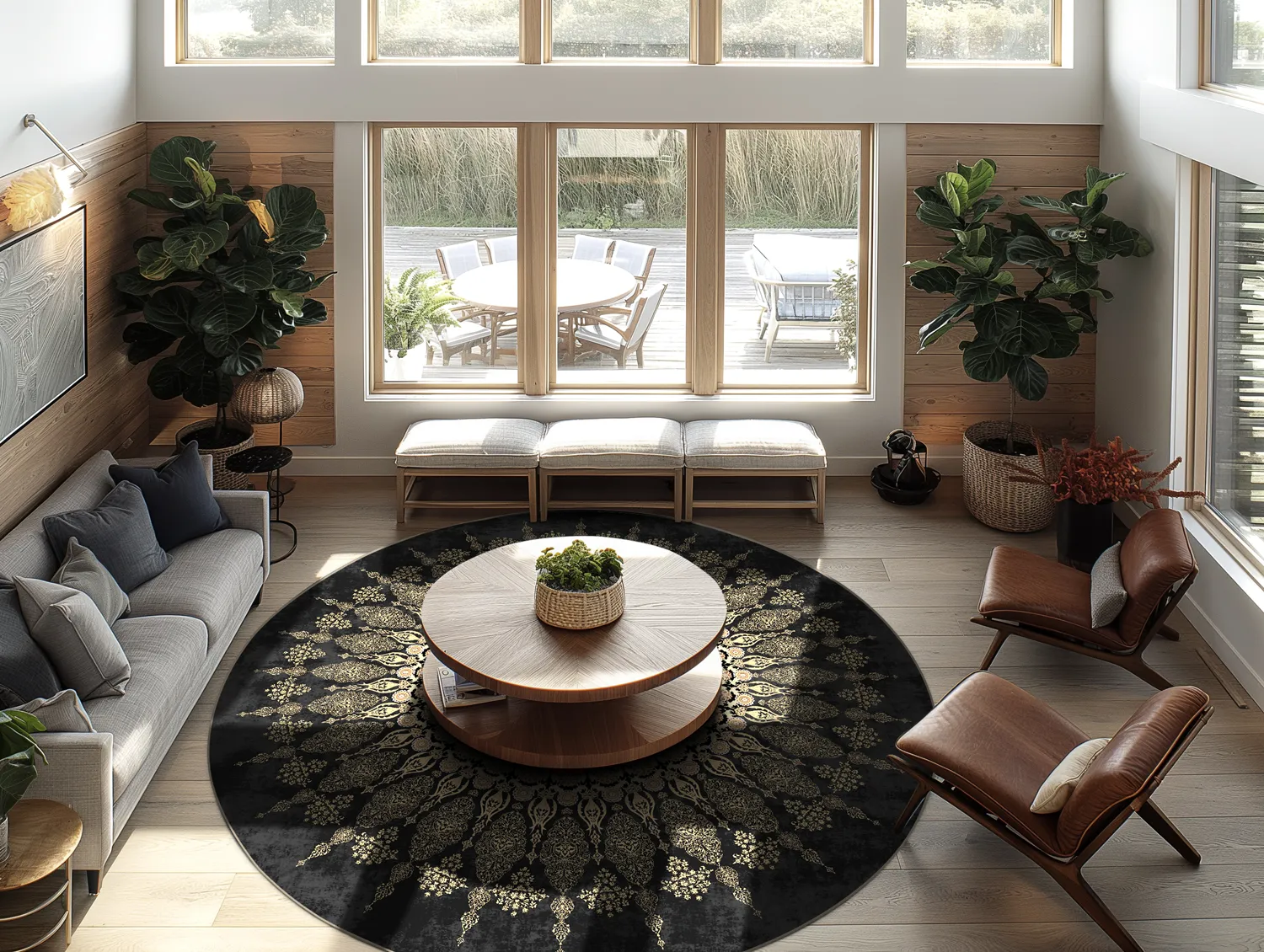 Kruhový koberec - Sandrigo (čierny/zlatý)