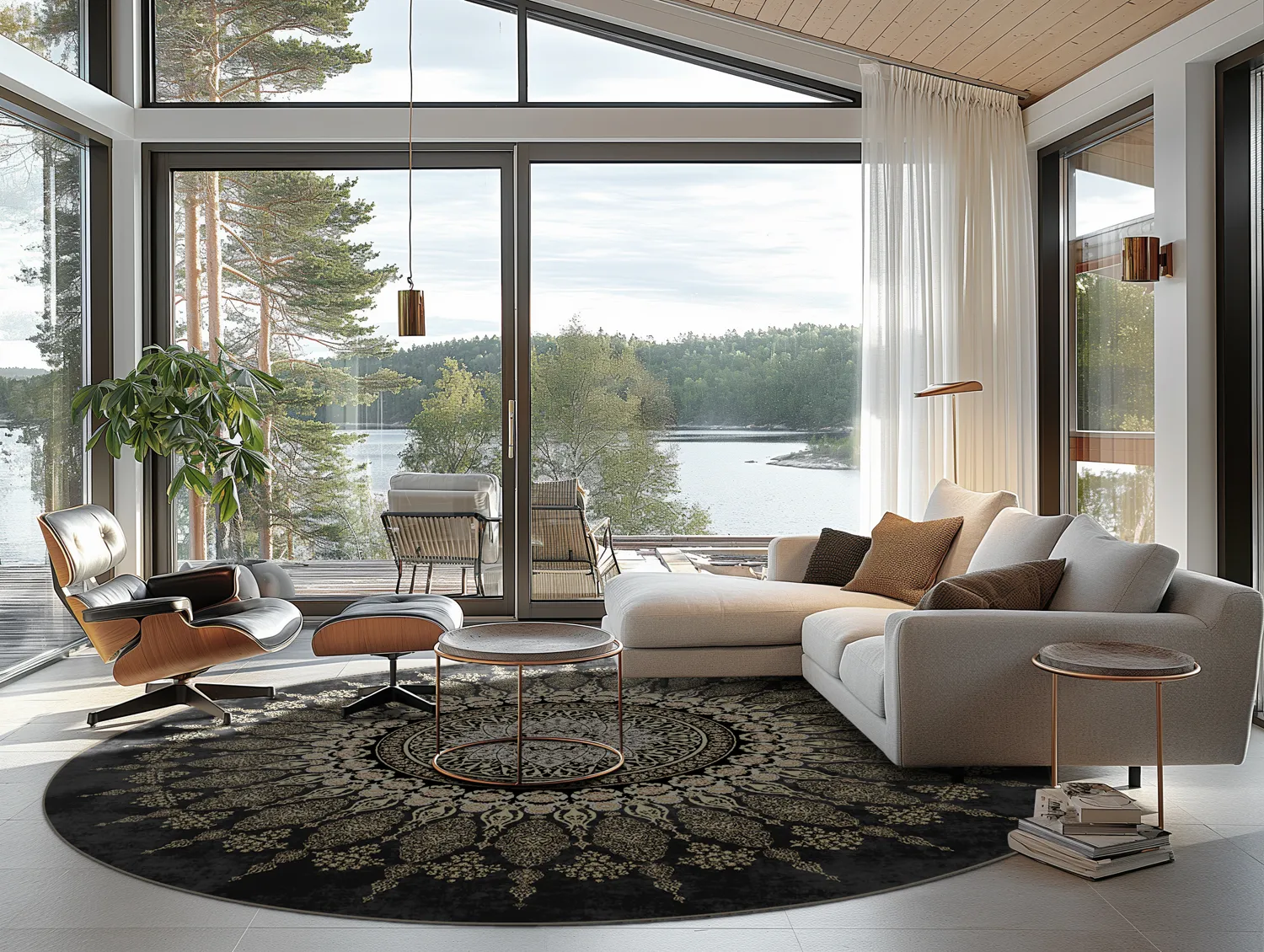 Kruhový koberec - Sandrigo (čierny/zlatý)