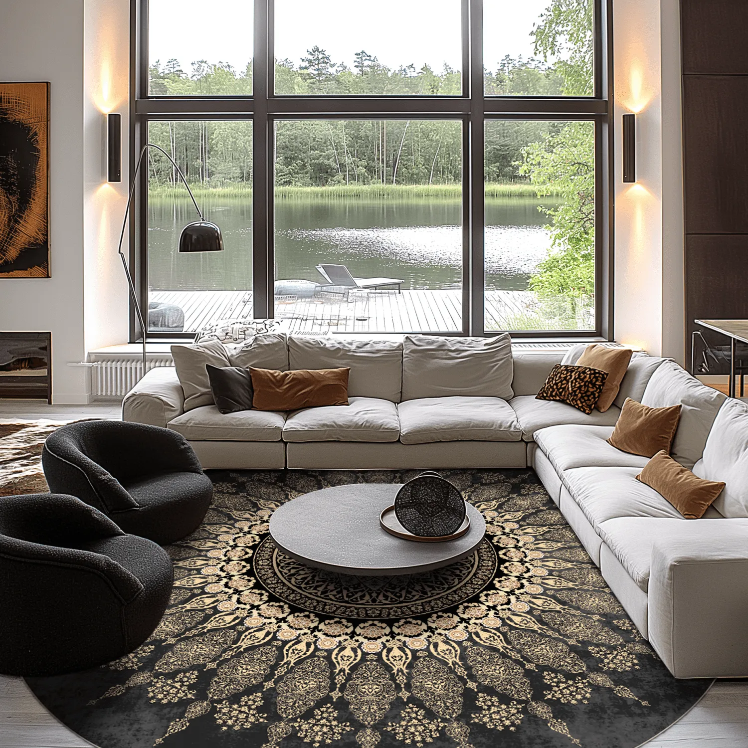 Kruhový koberec - Sandrigo (čierny/zlatý)