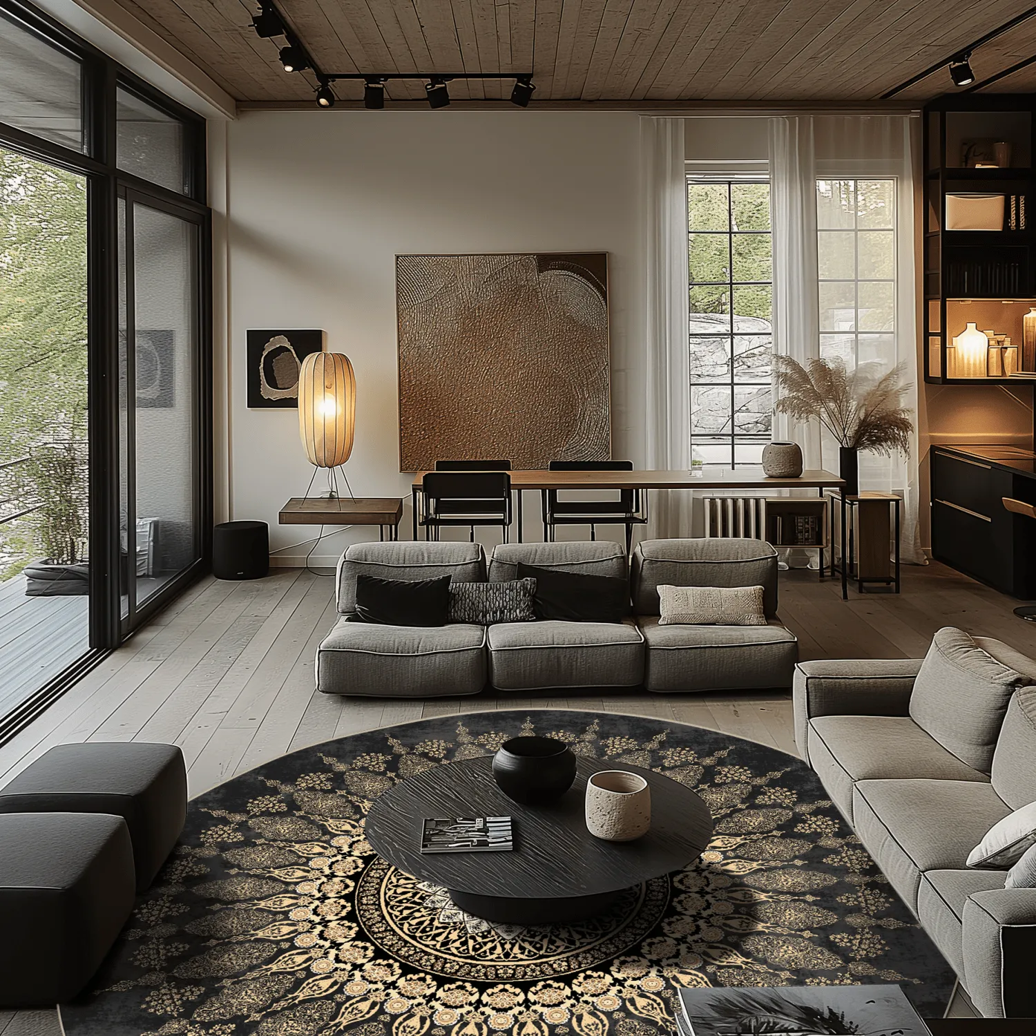 Kruhový koberec - Sandrigo (čierny/zlatý)