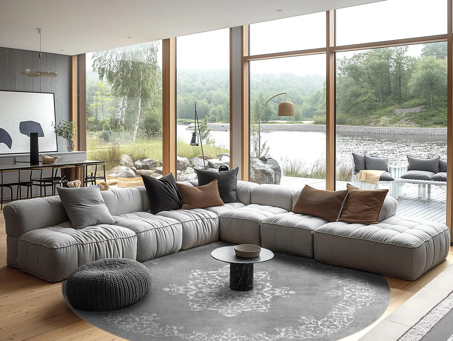 Kruhový koberec - Santi (šedá/biela)