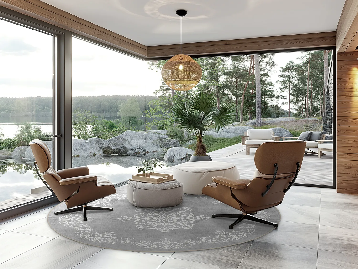 Kruhový koberec - Santi (šedá/biela)