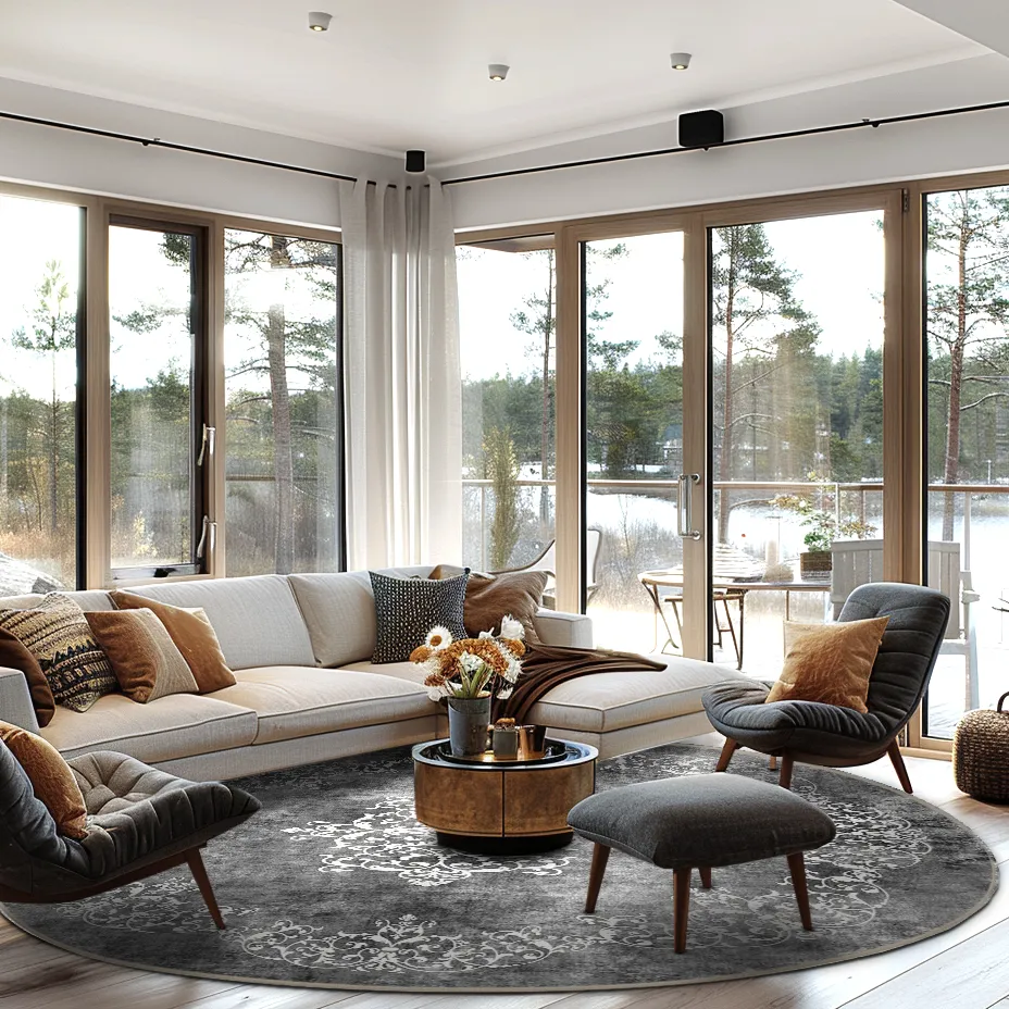 Kruhový koberec - Santi (tmavošedá/biela)