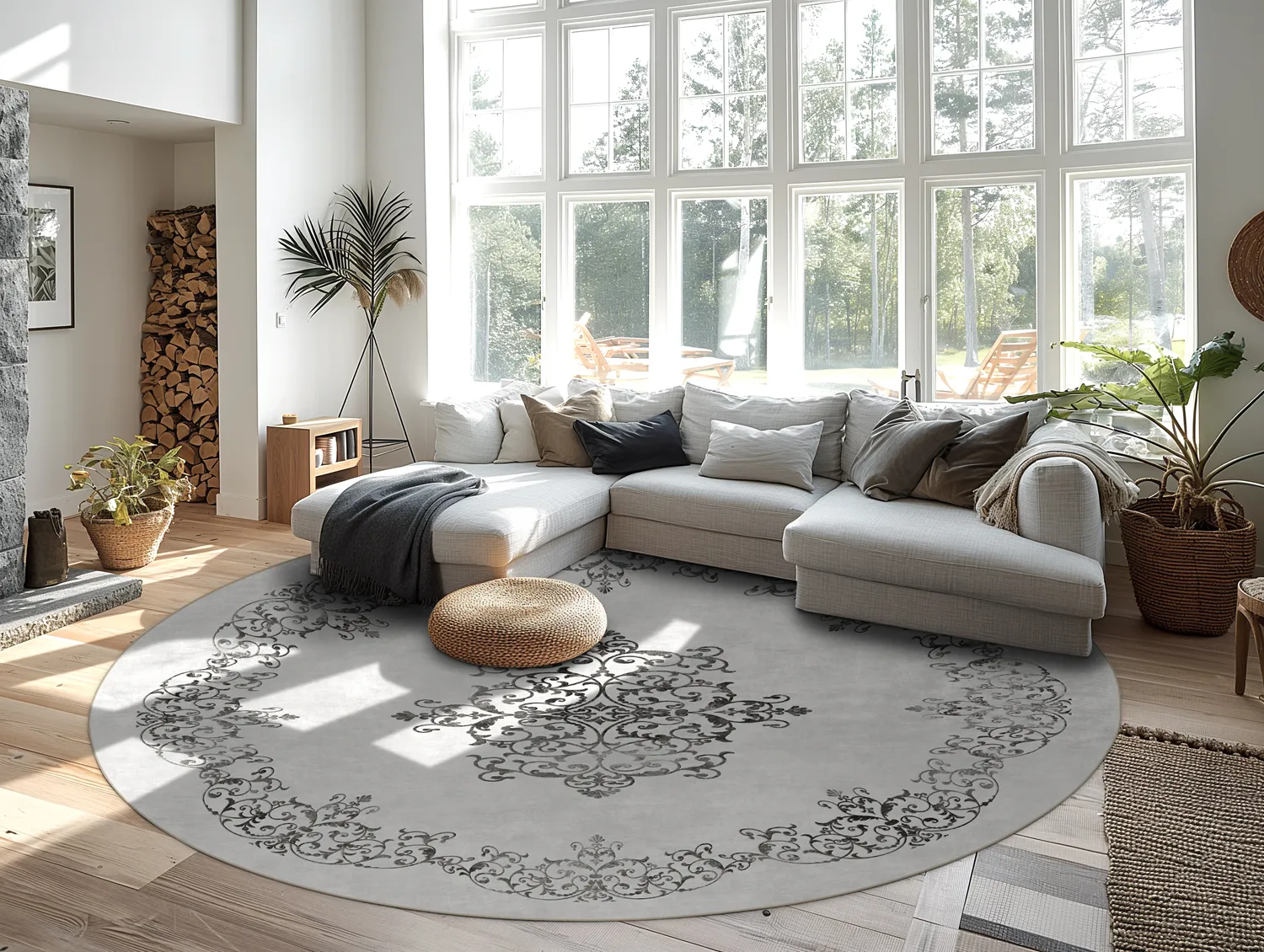 Koberec okrúhly - Santi (biela/čierna)