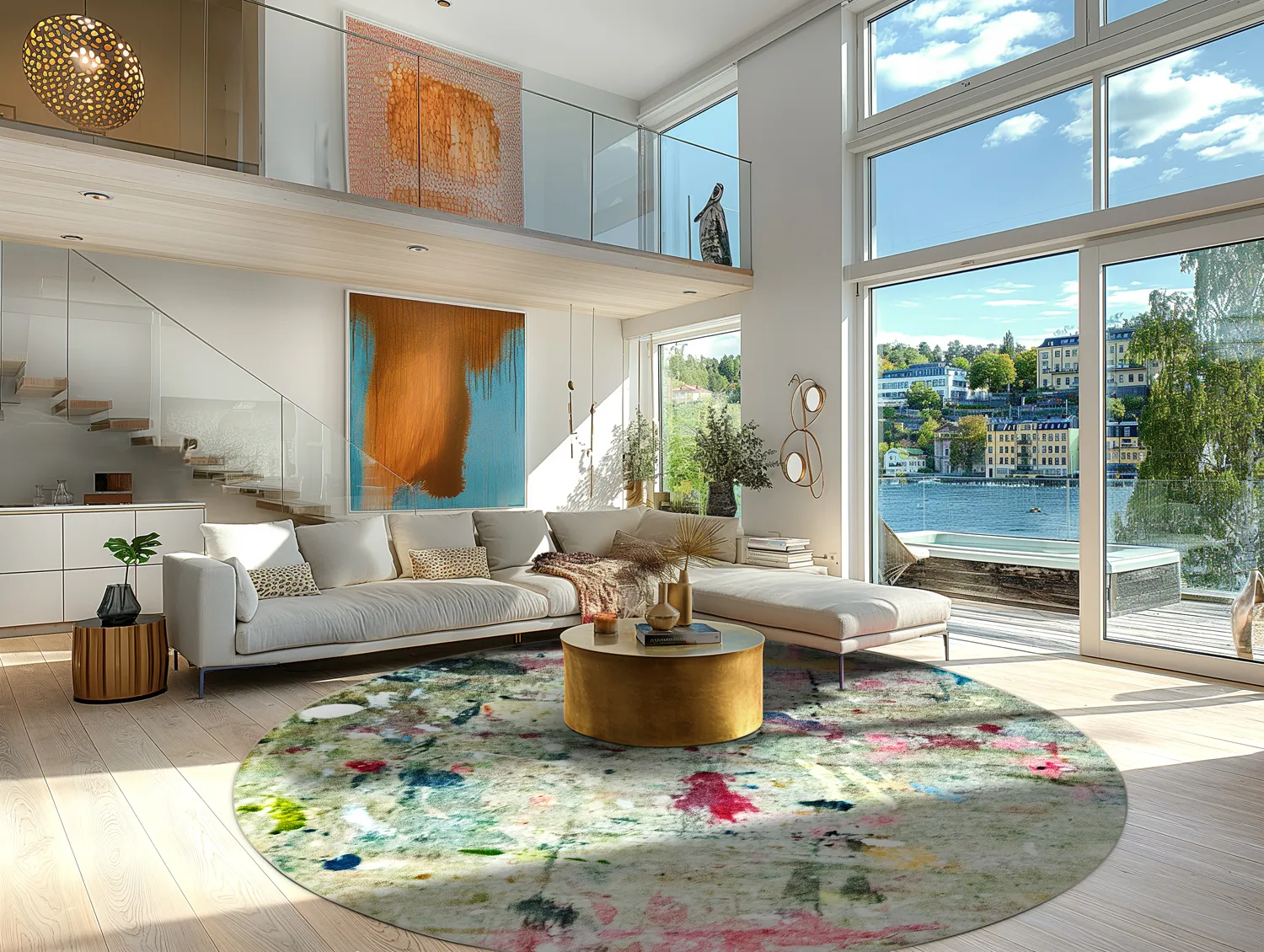 Kruhový koberec - Satriano (šedý/multicolor)