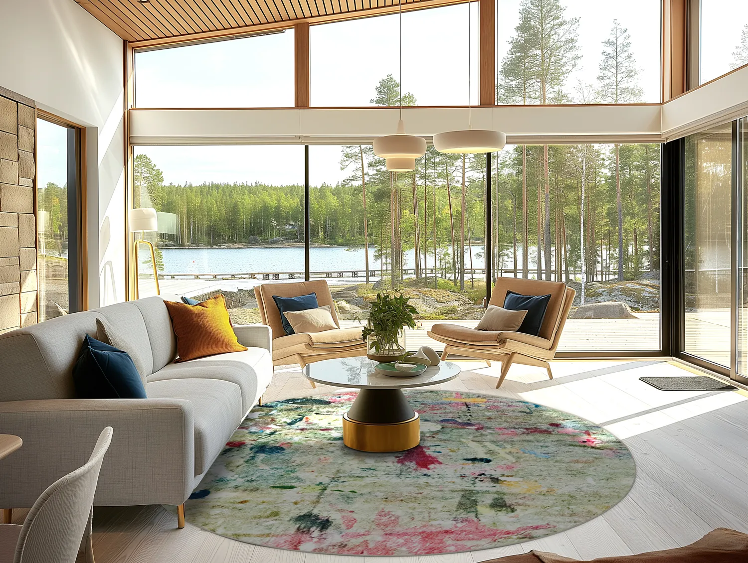 Kruhový koberec - Satriano (šedý/multicolor)