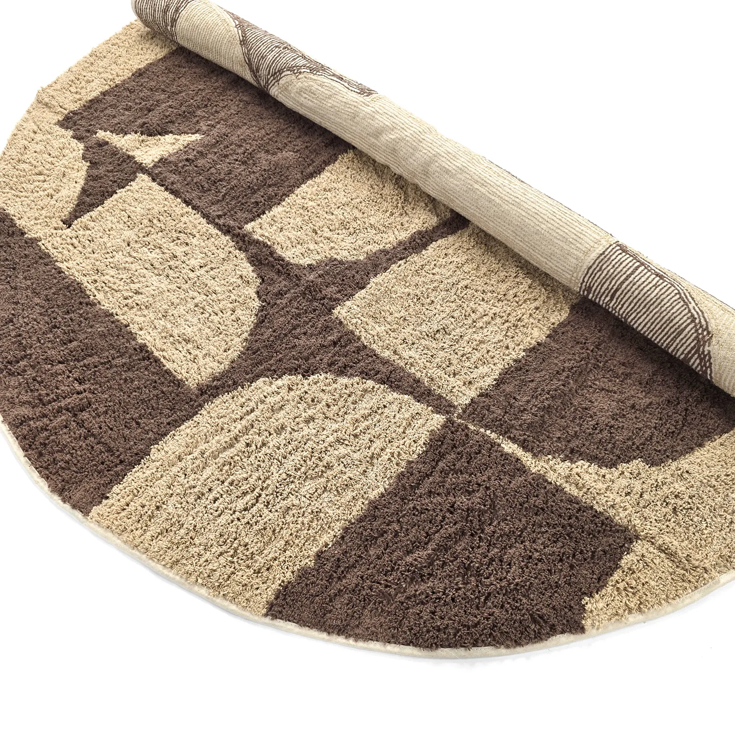 Kruhový koberec - Siberia Natural Cotton Shaggy (béžový/hnedý)