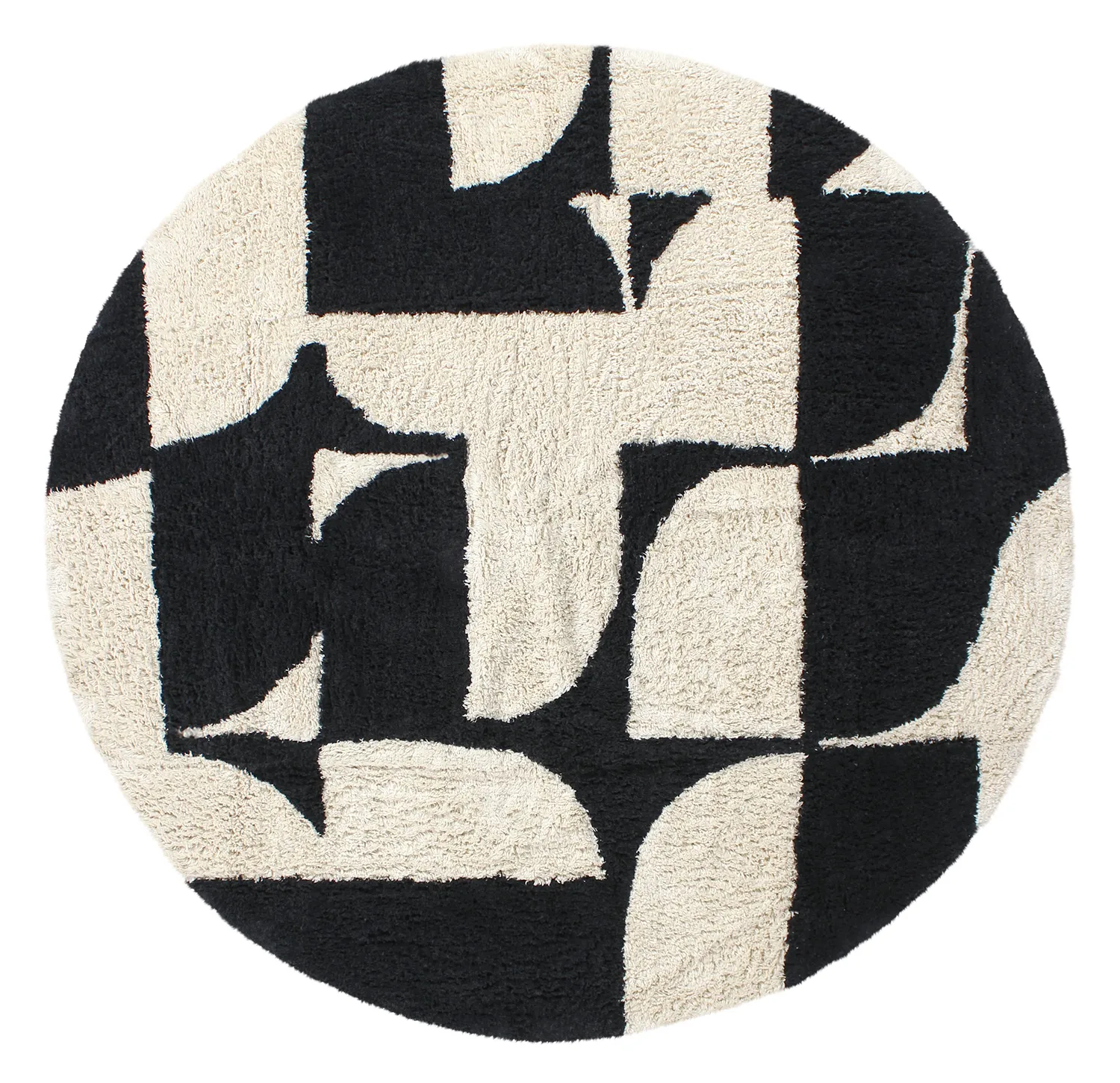 Kruhový koberec - Siberia Natural Cotton Shaggy (offwhite/čierny)