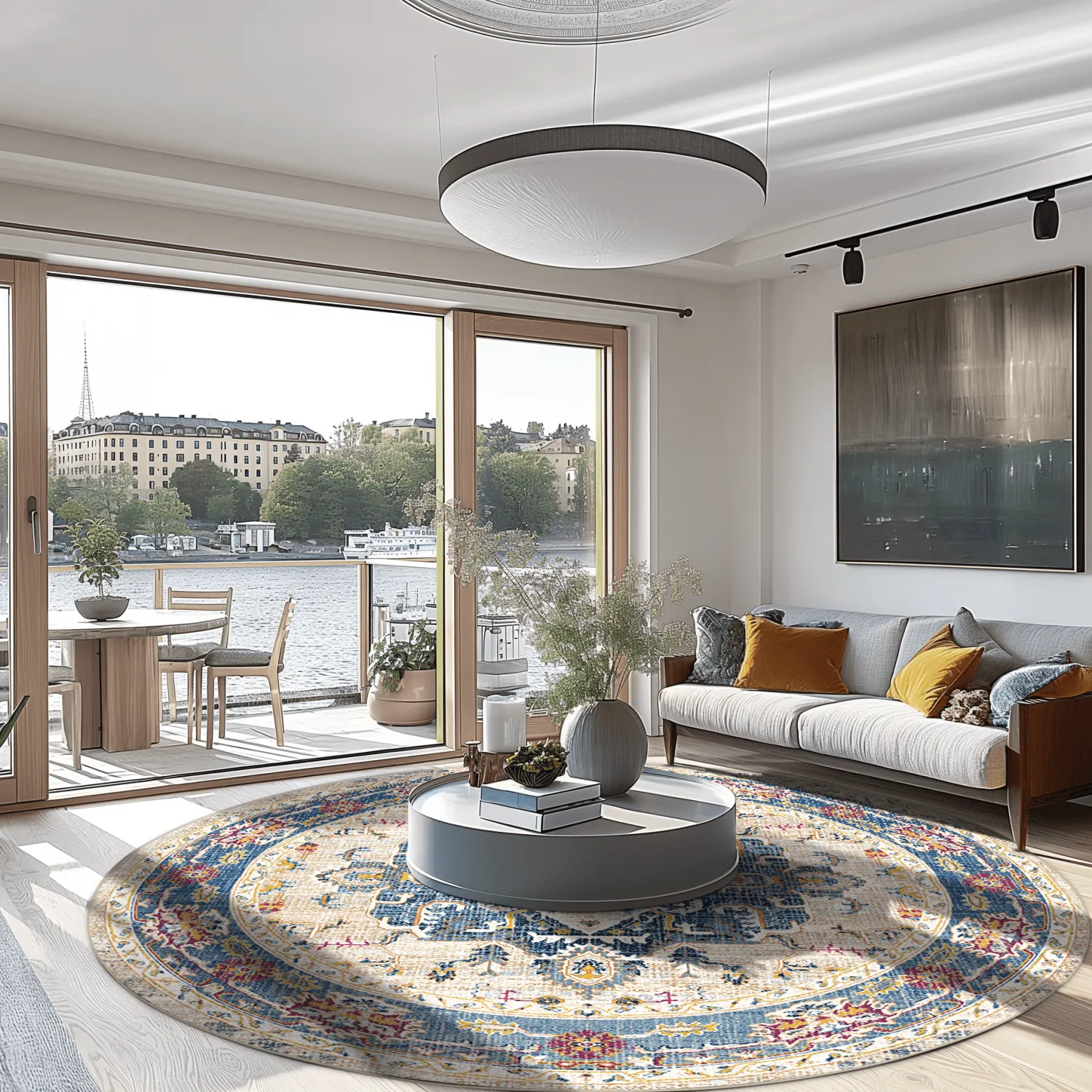 Kruhový koberec - Siliana (modrá)