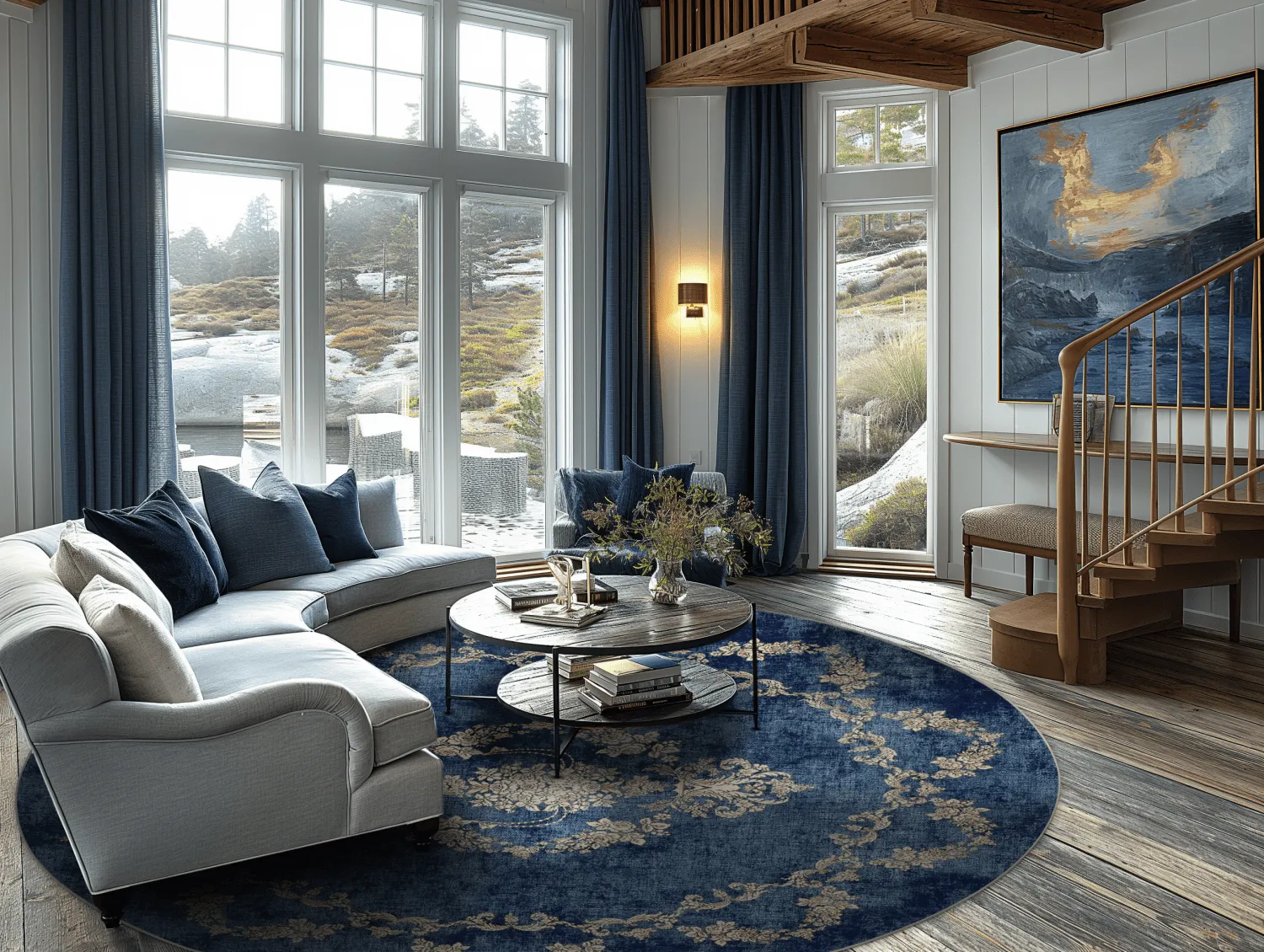 Kruhový koberec - Taknis (modrý)