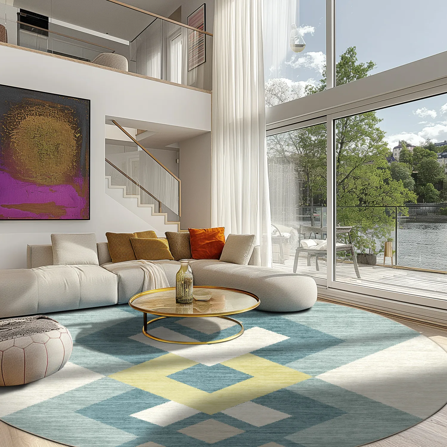 Koberec okrúhly - Temara (modrý/multicolor)