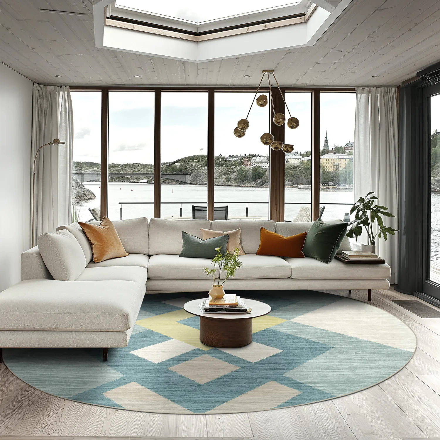 Koberec okrúhly - Temara (modrý/multicolor)