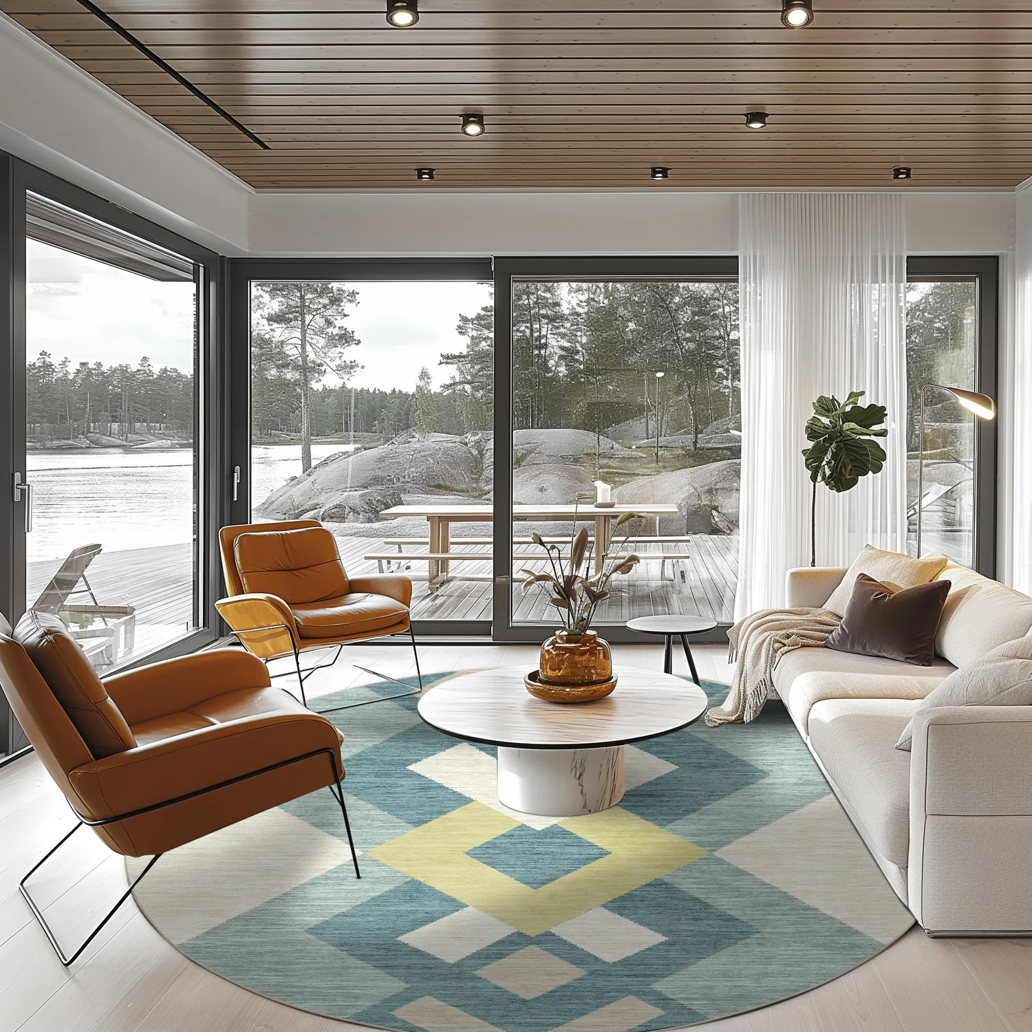 Koberec okrúhly - Temara (modrý/multicolor)