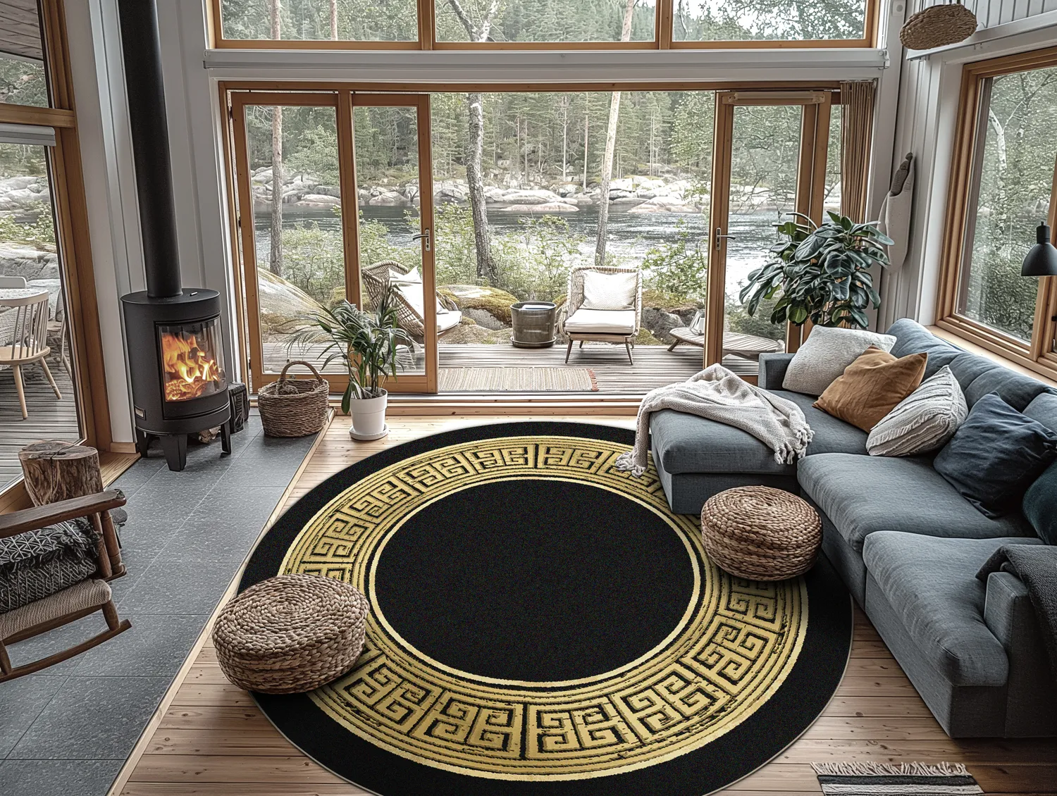 Kruhový koberec - Tilos (čierna/zlatá)