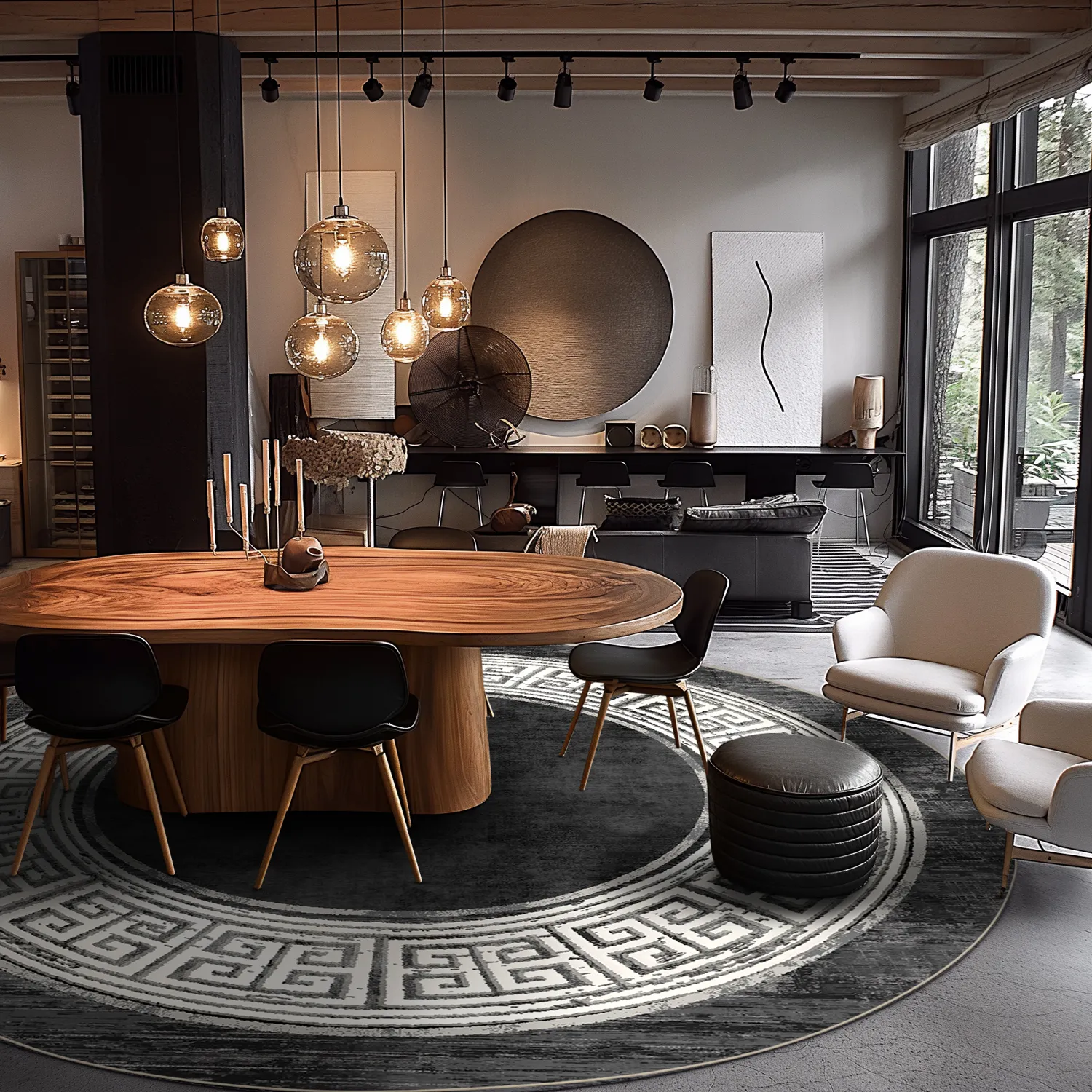 Kruhový koberec - Tilos (čierna/biela)